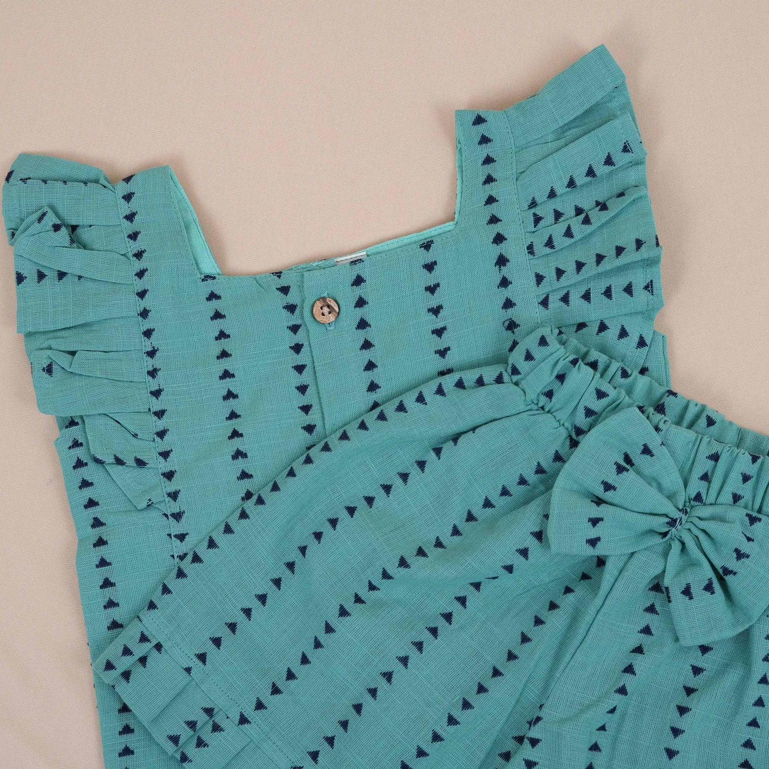 Trendy Blue Chevron Cotton Girls Co-Ord Set - Stylish & Comfortable