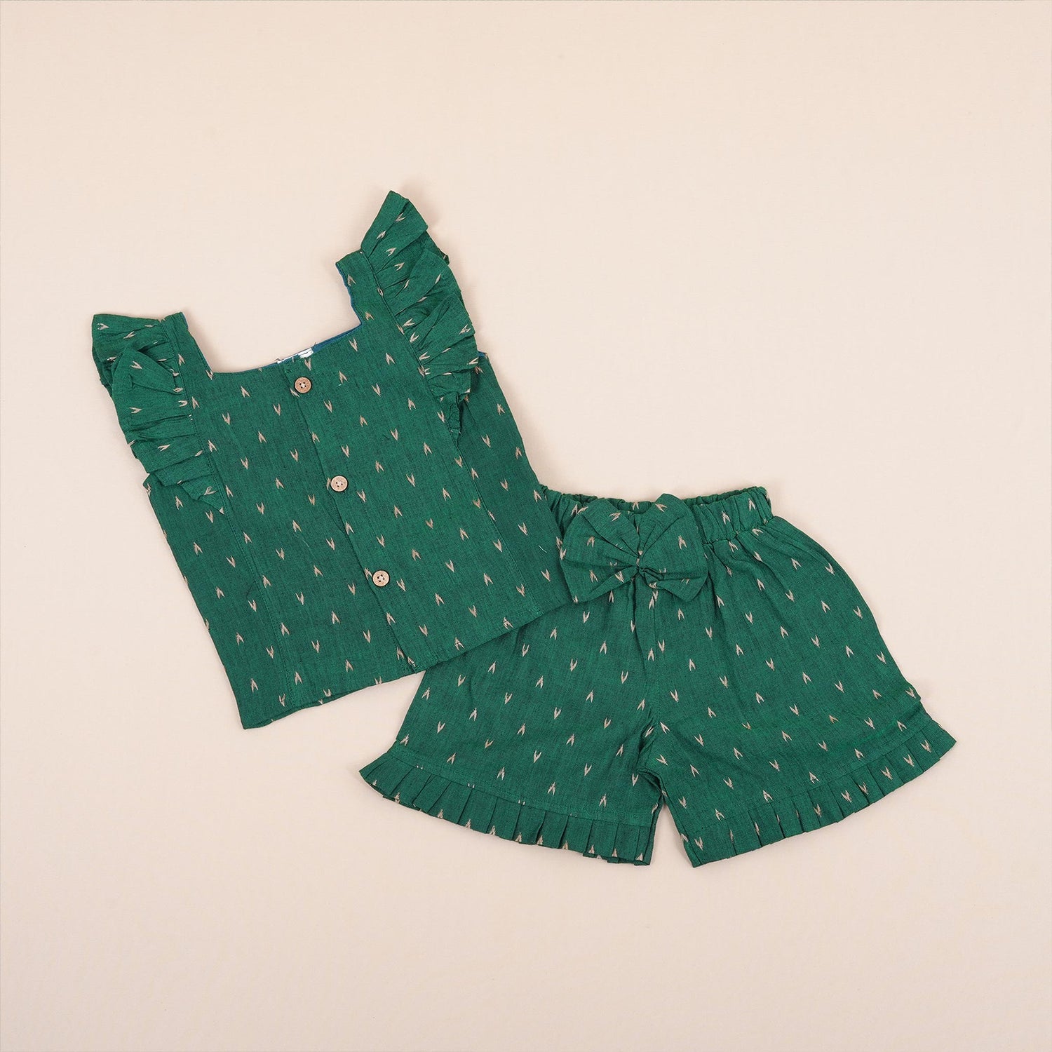 Dark Green Cotton Girls Co-Ord Set - Trendy & Comfortable