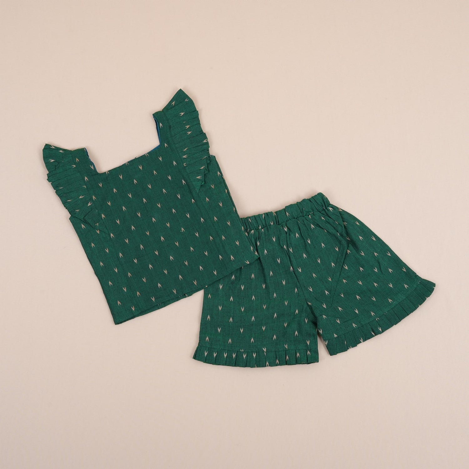 Dark Green Cotton Girls Co-Ord Set - Trendy & Comfortable