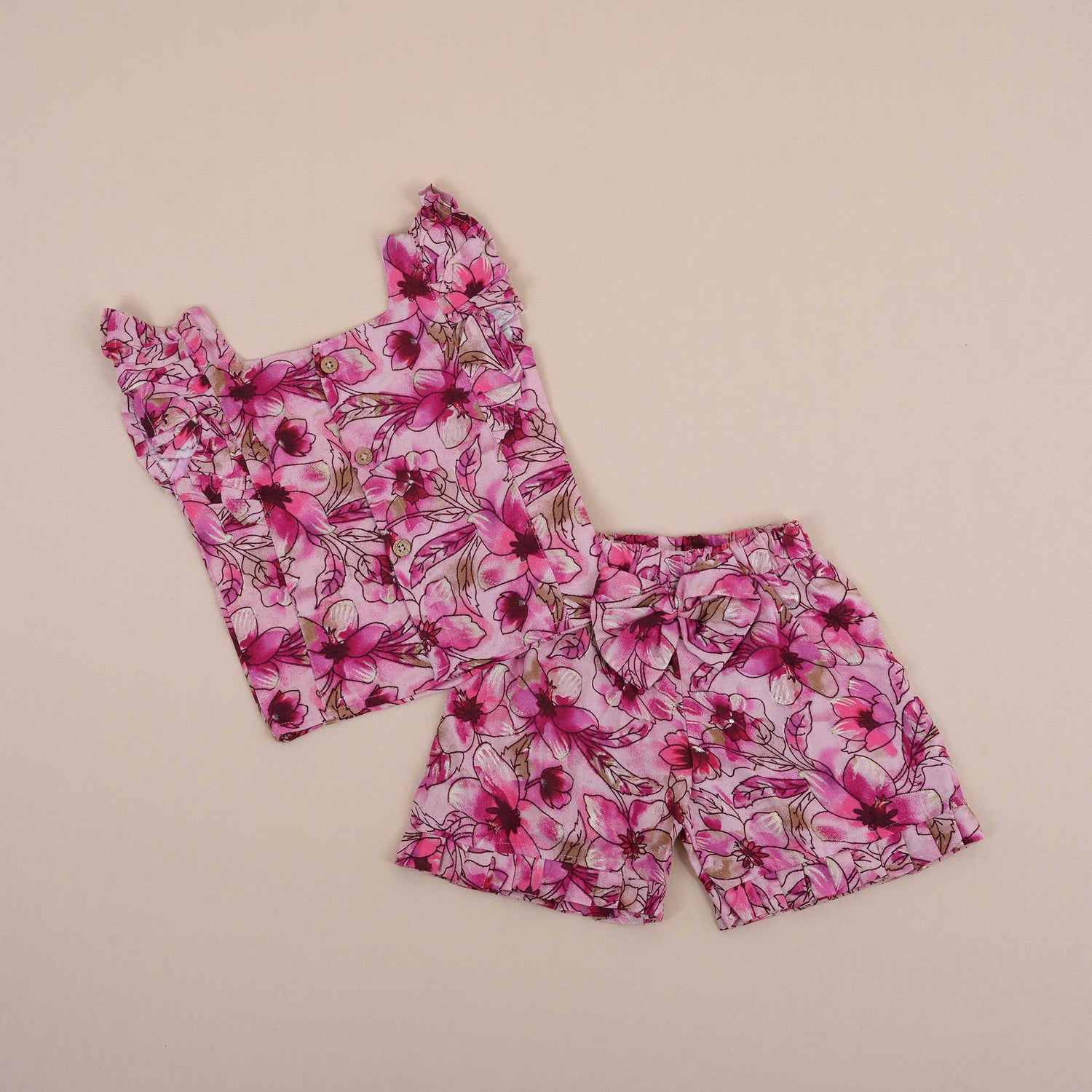 Floral Bliss Girls Co-Ord Set - Pink (Shorts)