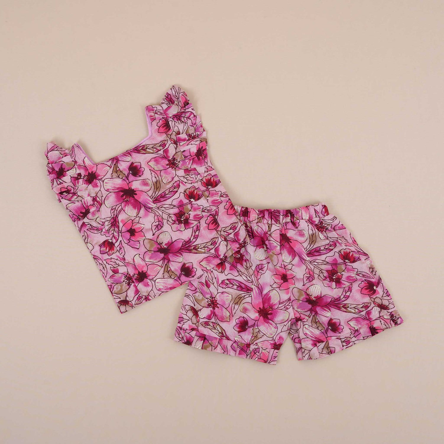Floral Bliss Girls Co-Ord Set - Pink (Shorts)