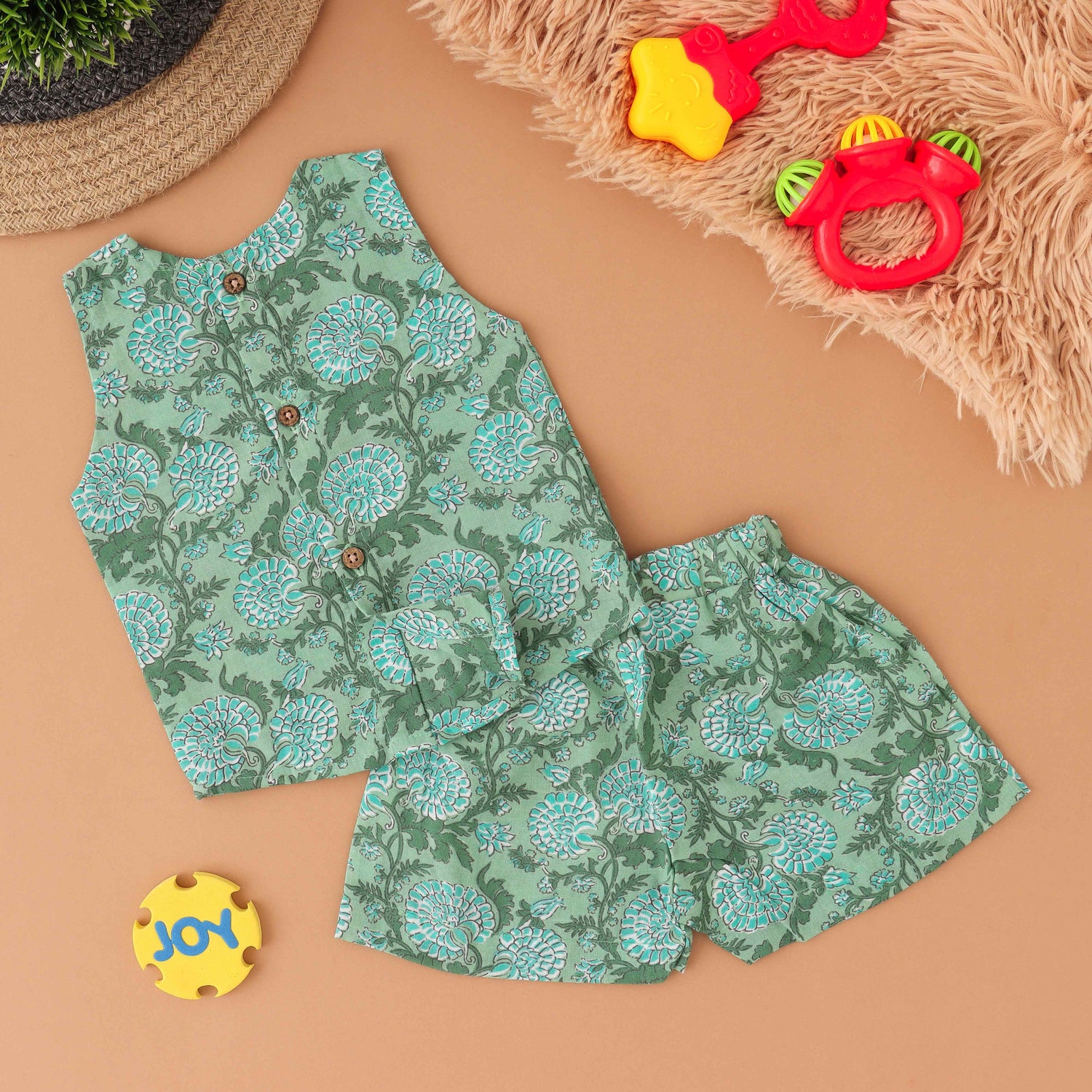 Green Gardenia: Floral Printed Co-Ordinated Set for Girls Boon Babies