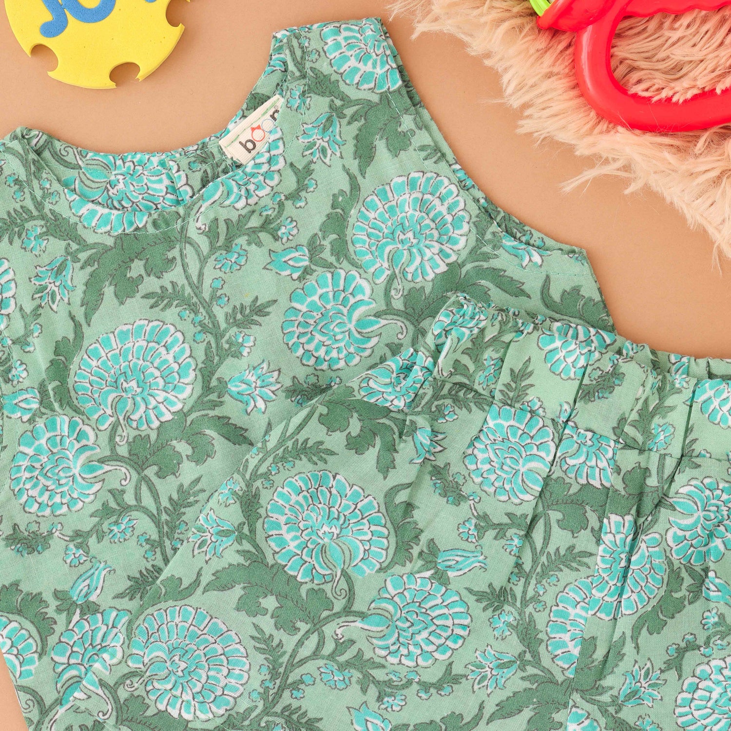 Green Gardenia: Floral Printed Co-Ordinated Set for Girls Boon Babies