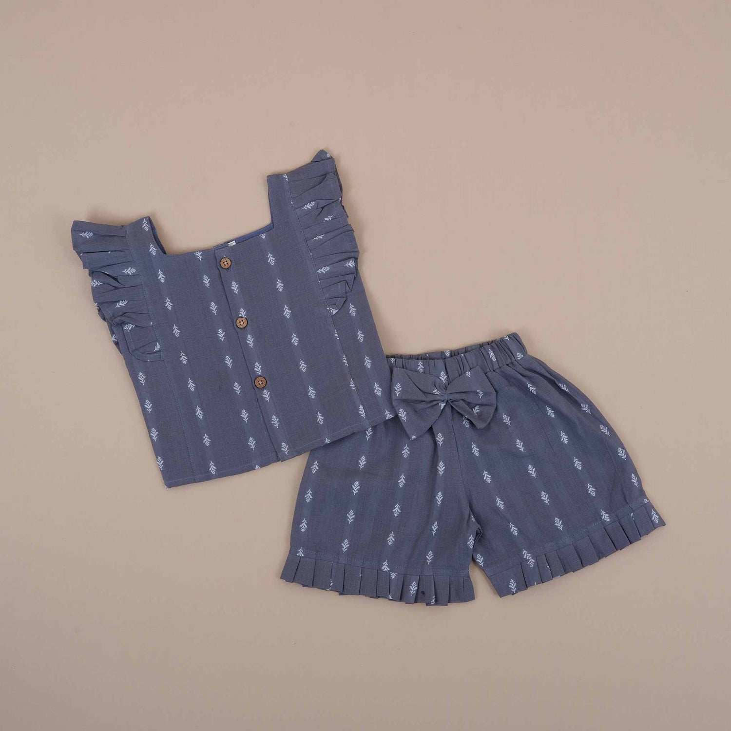 Trendy Grey Chevron Cotton Girls Co-Ord Set - Elegant & Comfortable