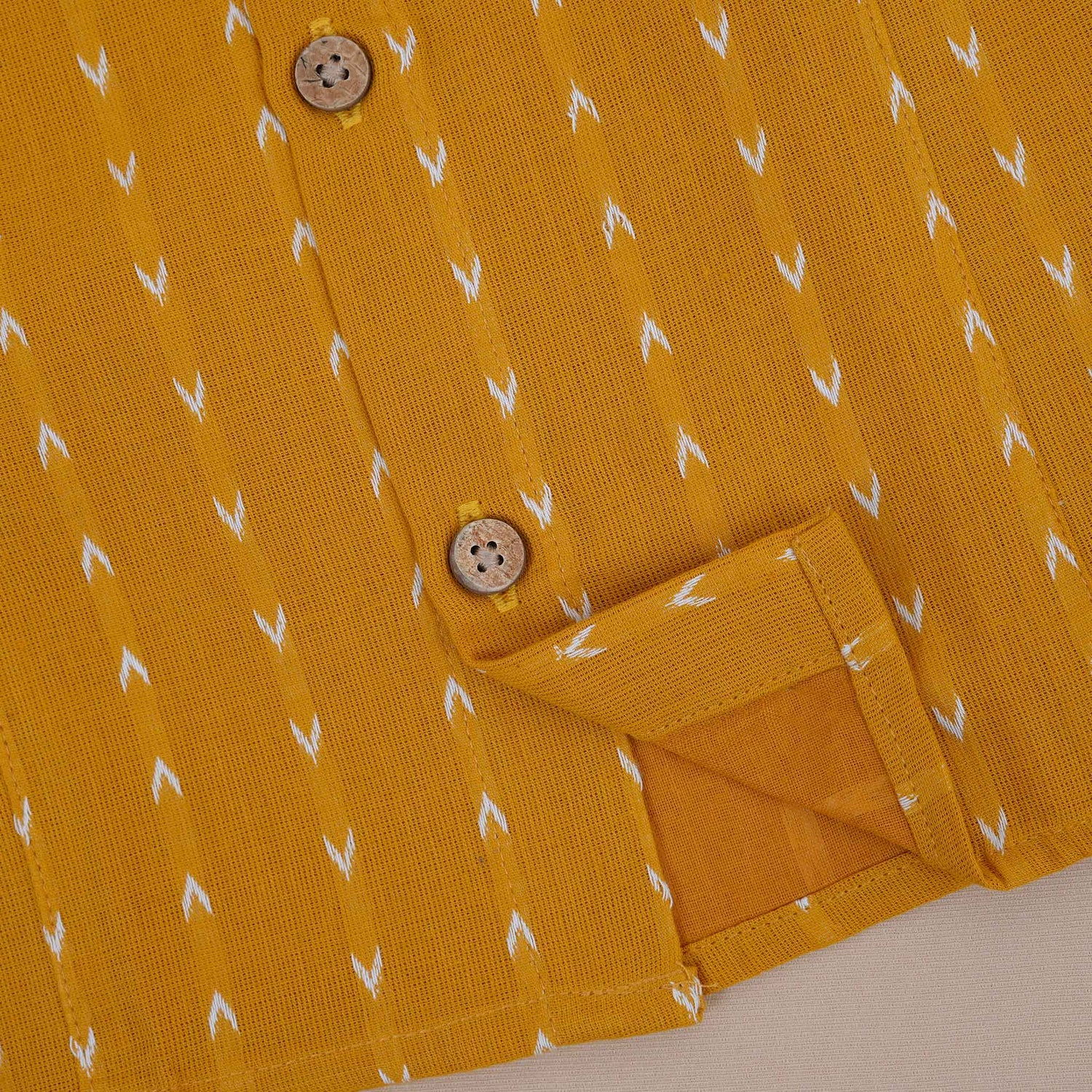 Stylish Mustard Ikat Print Girls Co-Ord Set - Comfortable Cotton Outfit