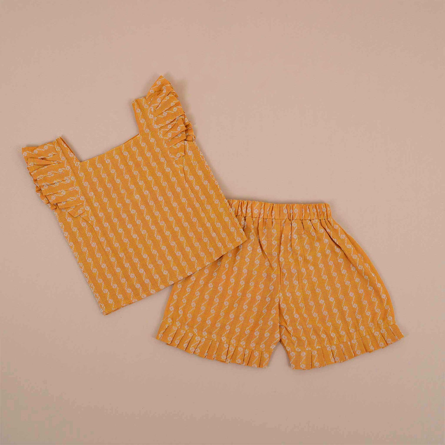 Peach Zigzag Cotton Girls Co-Ord Set - Soft & Stylish for Summer