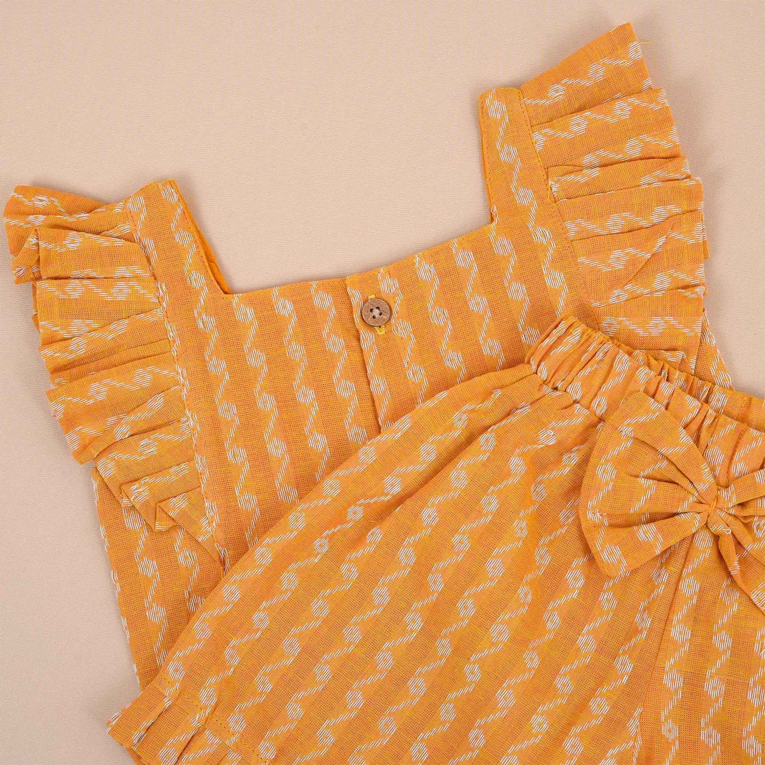 Peach Zigzag Cotton Girls Co-Ord Set - Soft & Stylish for Summer