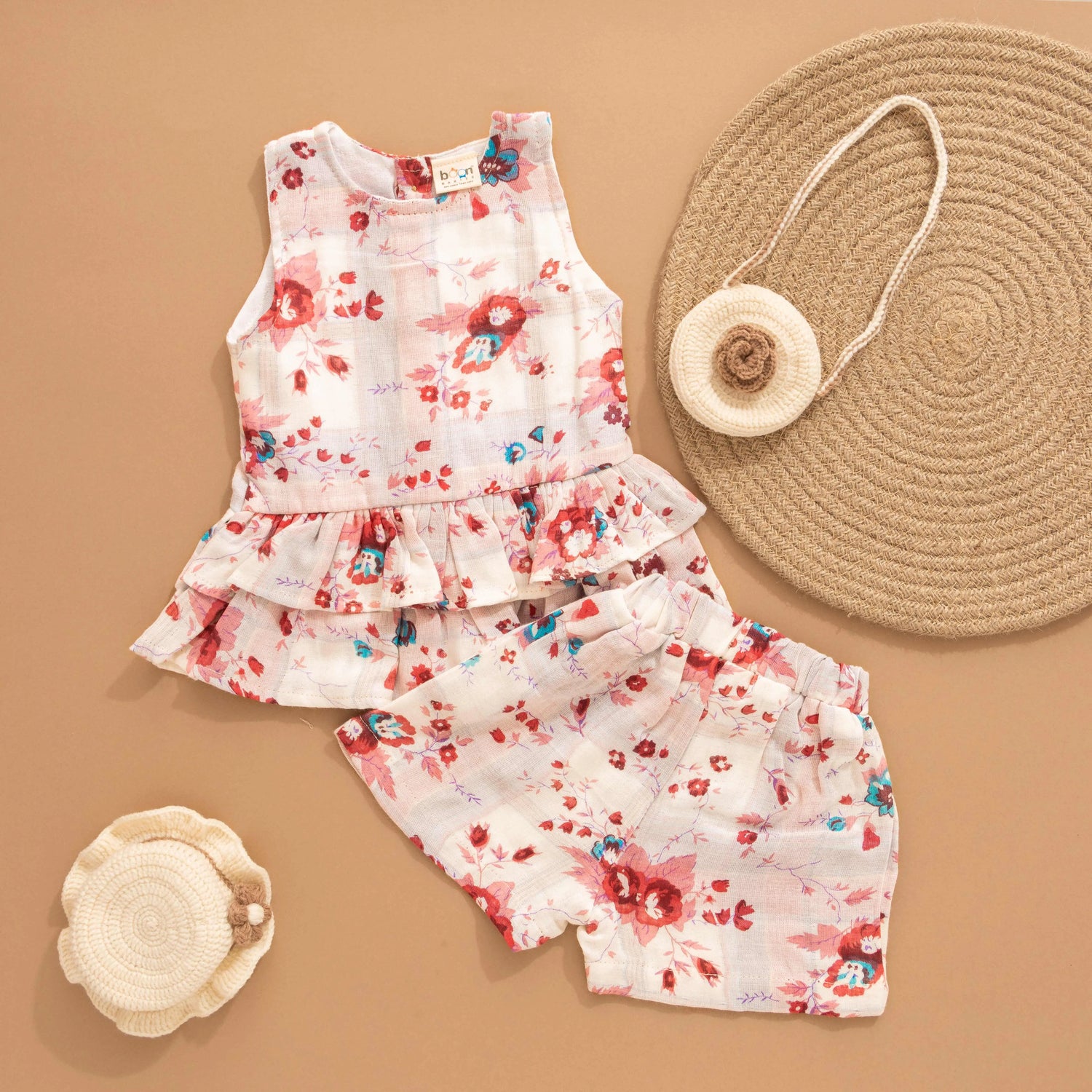 Floral Flounce: Cute Pink Layered Top With Shorts Set Boon Babies