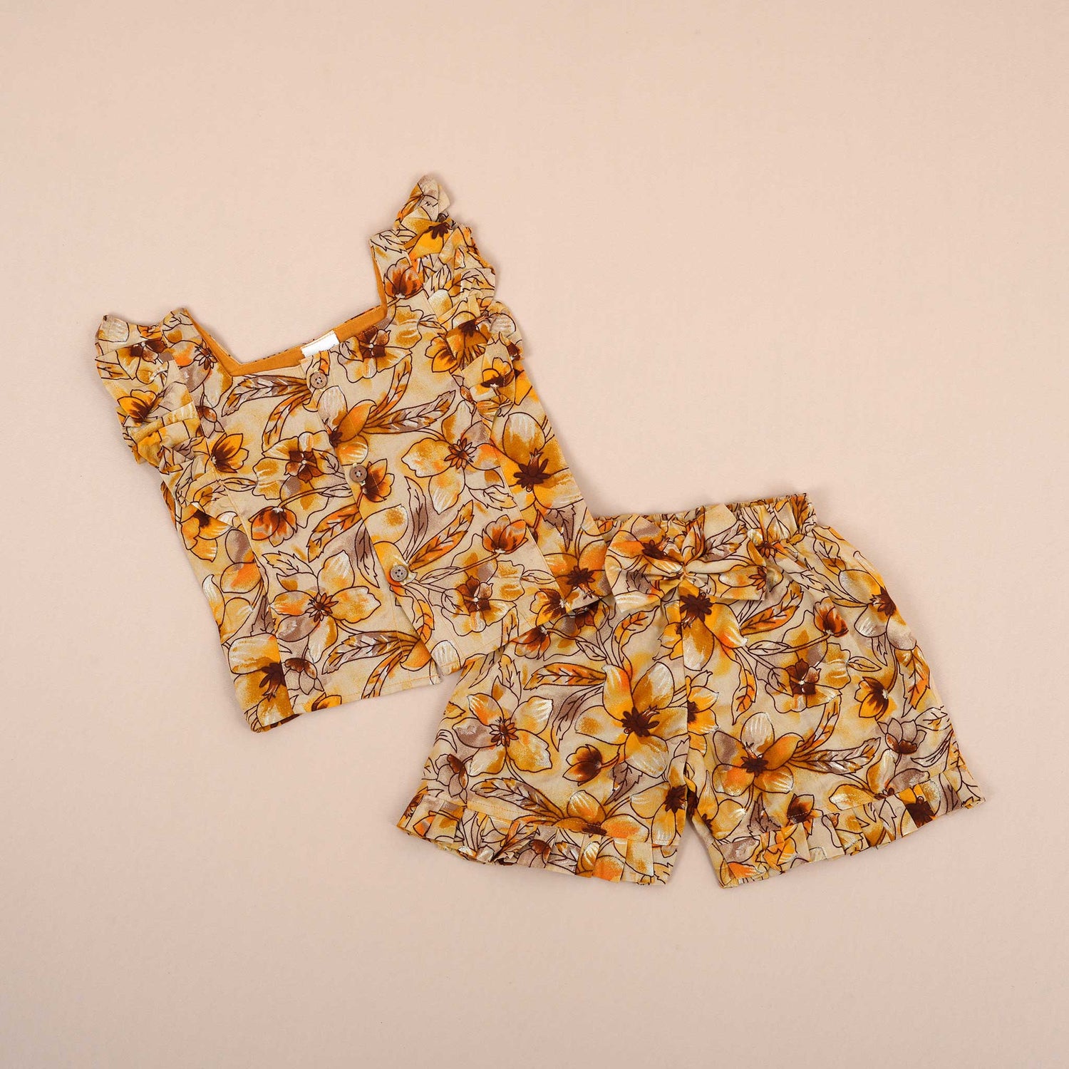 Floral Sunshine Girls Co-Ord Set - Yellow (Shorts)