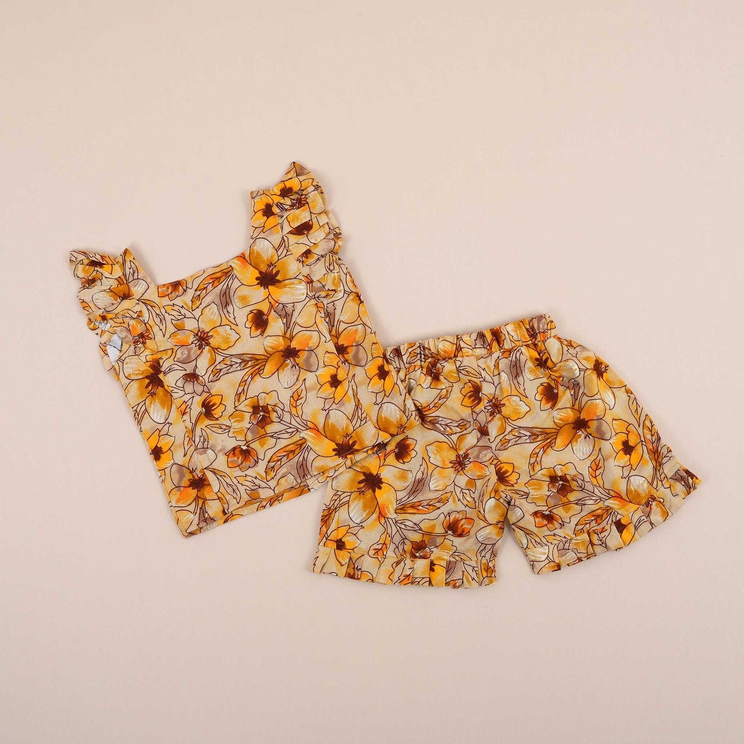 Floral Sunshine Girls Co-Ord Set - Yellow (Shorts)