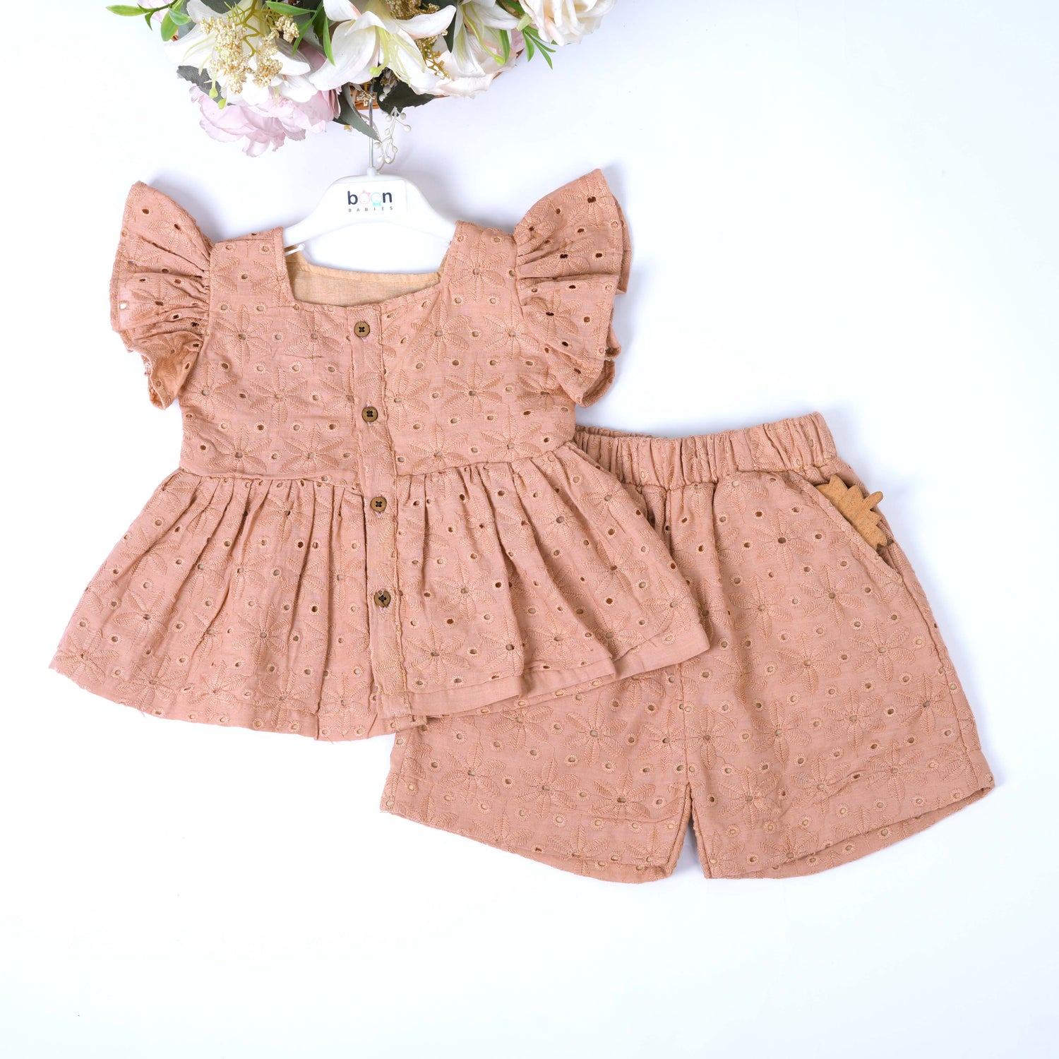 Peach Hakoba Cotton Girls Co-ord Set  Sweet & Subtle