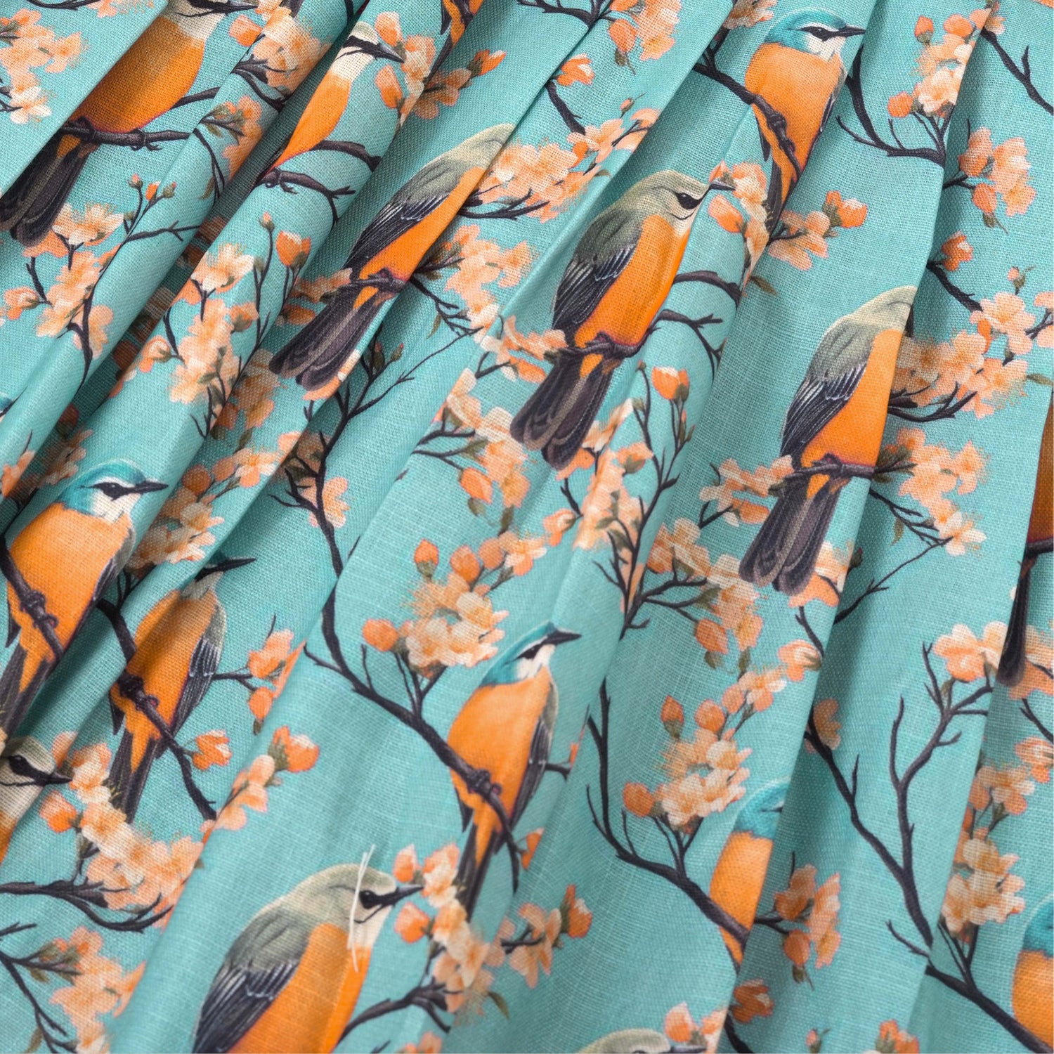 Girls front ruffle frill frock in digital printed slub cotton (1–4Y). Bird & floral print with frill detailing – stylish, breathable & comfy.