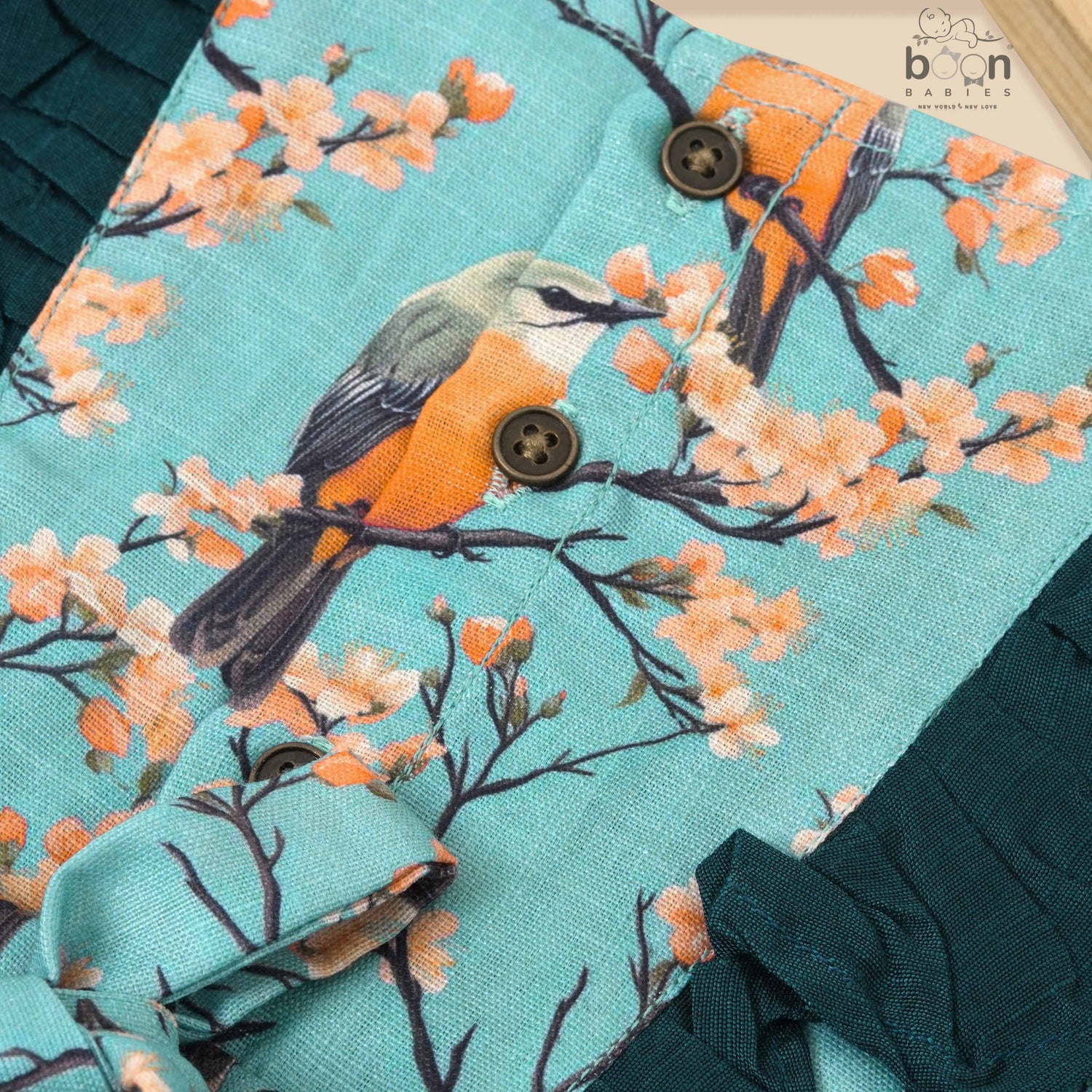 Girls front ruffle frill frock in digital printed slub cotton (1–4Y). Bird & floral print with frill detailing – stylish, breathable & comfy.