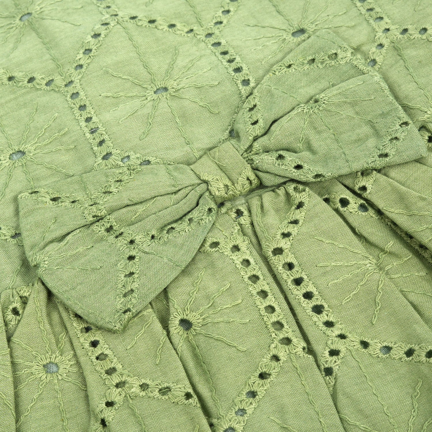 Stylish Green Hakoba Frock with Bow Detail for Girls