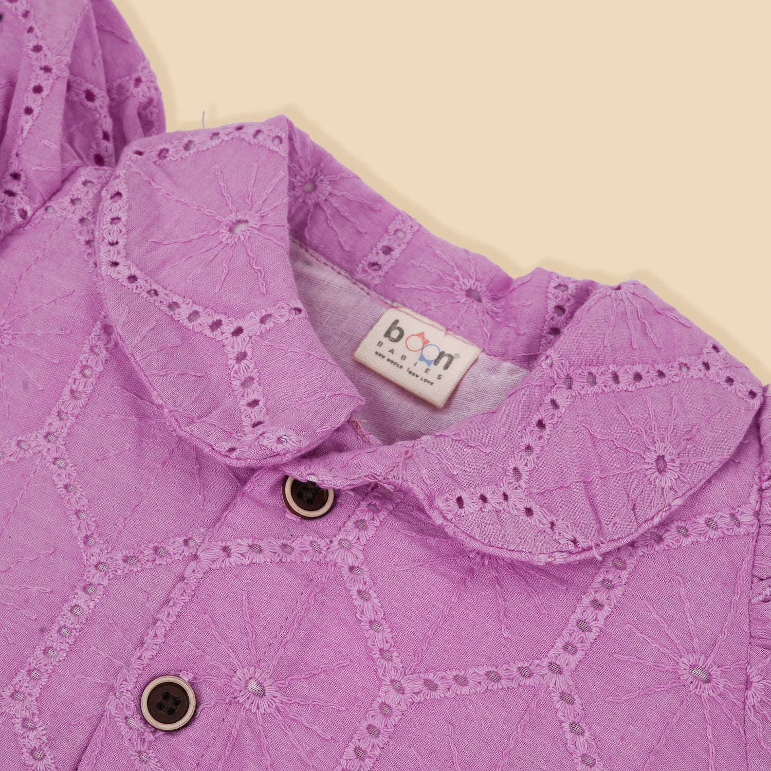 Lavender Cotton Baby Frock with Hexagon Hakoba Embroidery