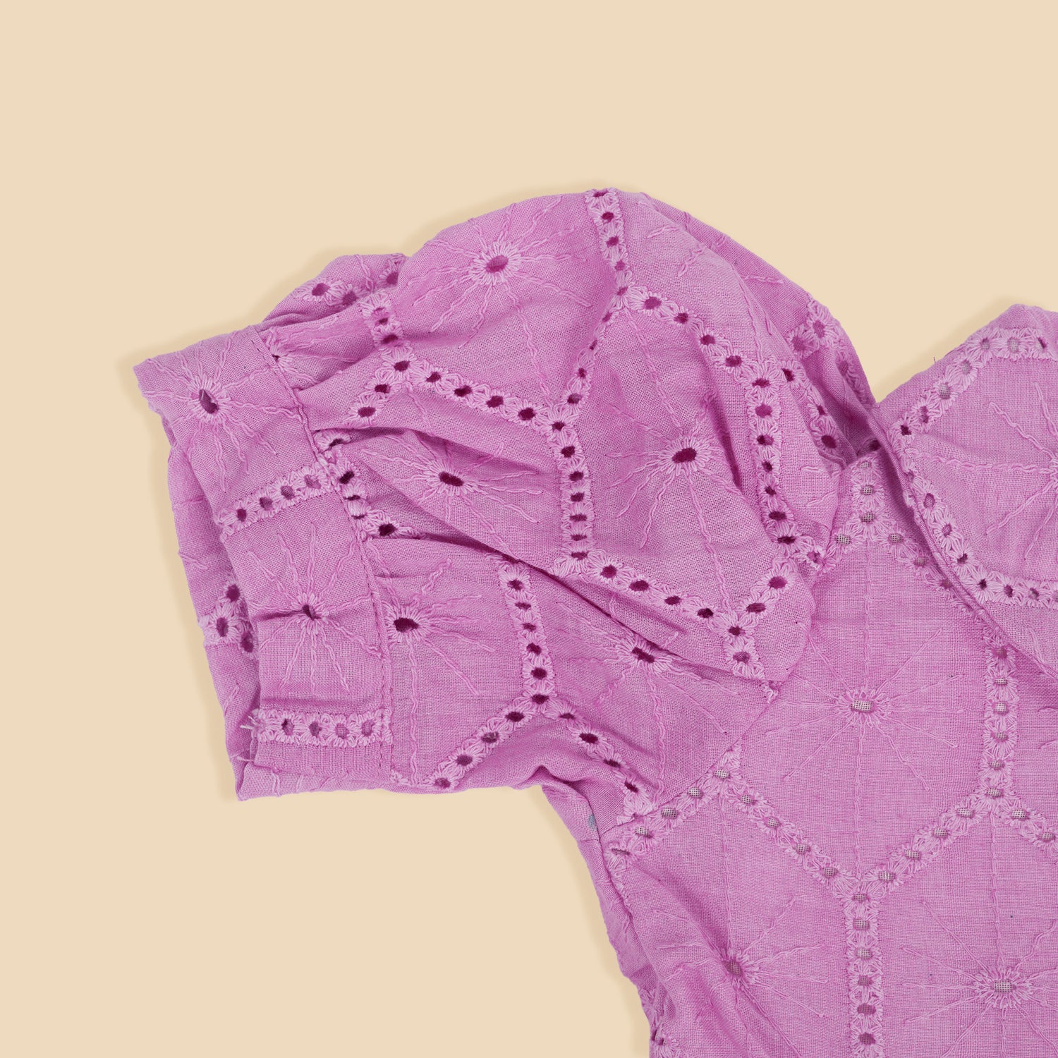 Lavender Cotton Baby Frock with Hexagon Hakoba Embroidery