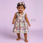 Sleeveless frock for girls aged 1 to 4 years in slub cotton, featuring abstract floral pastel print in lavender, pink, blue, and beige – from Boon Babies, Coimbatore.