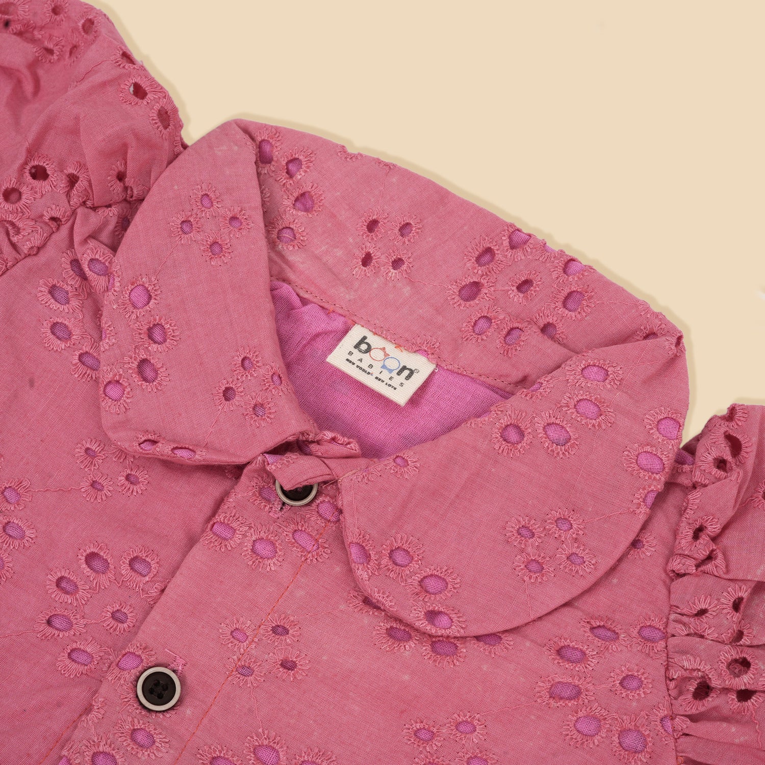 Stylish Pink Hakoba Baby Frock with Eyelet Embroidery