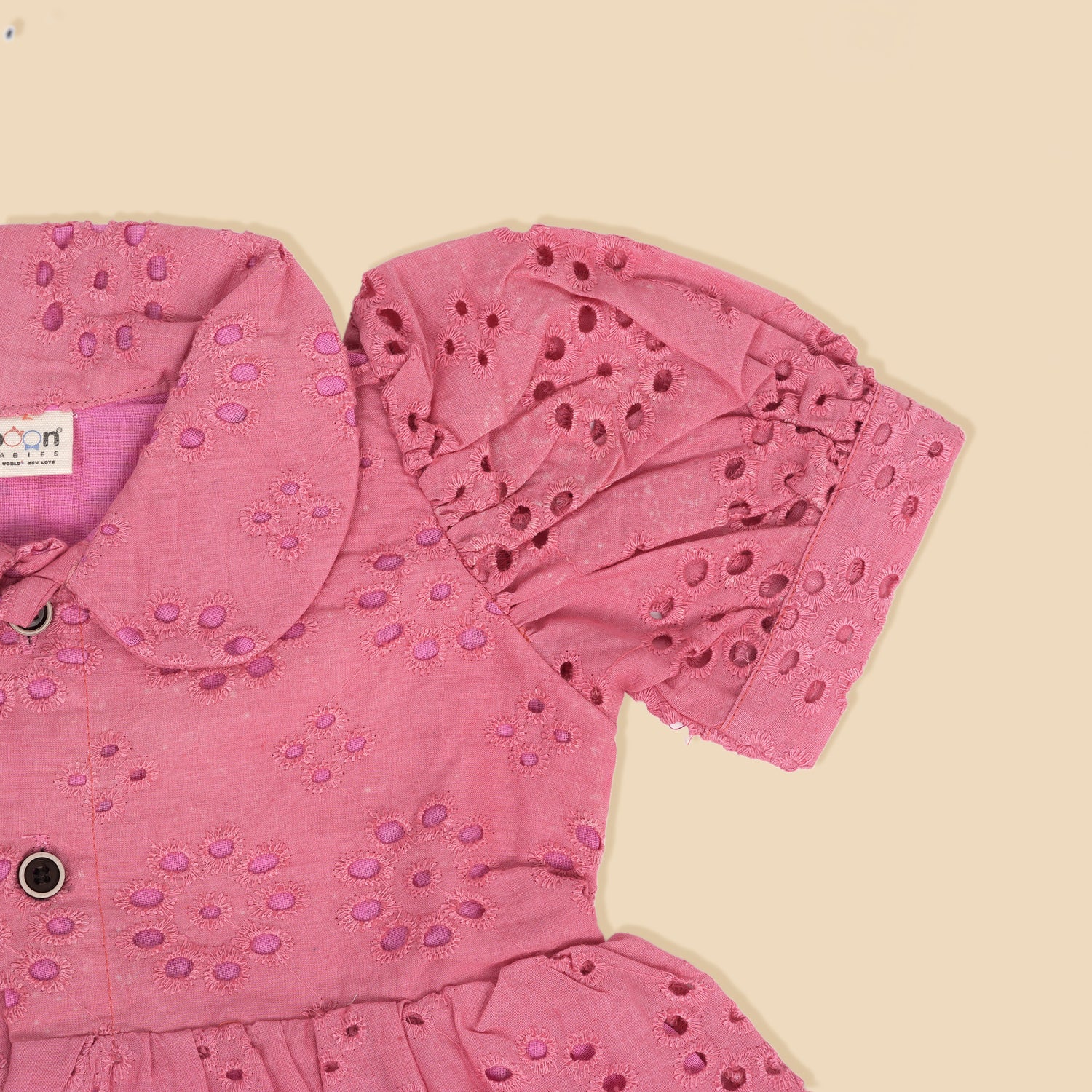 Stylish Pink Hakoba Baby Frock with Eyelet Embroidery