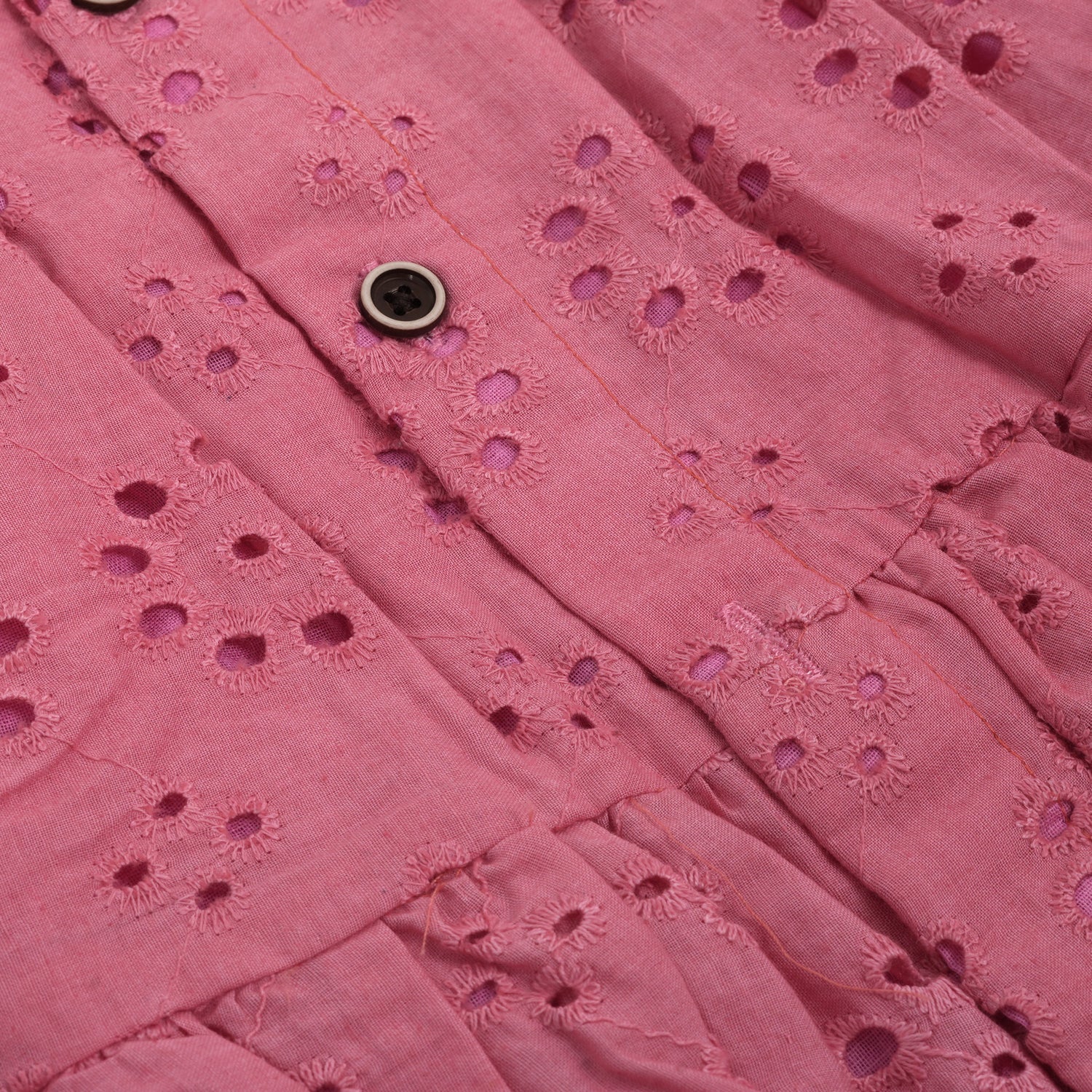 Stylish Pink Hakoba Baby Frock with Eyelet Embroidery