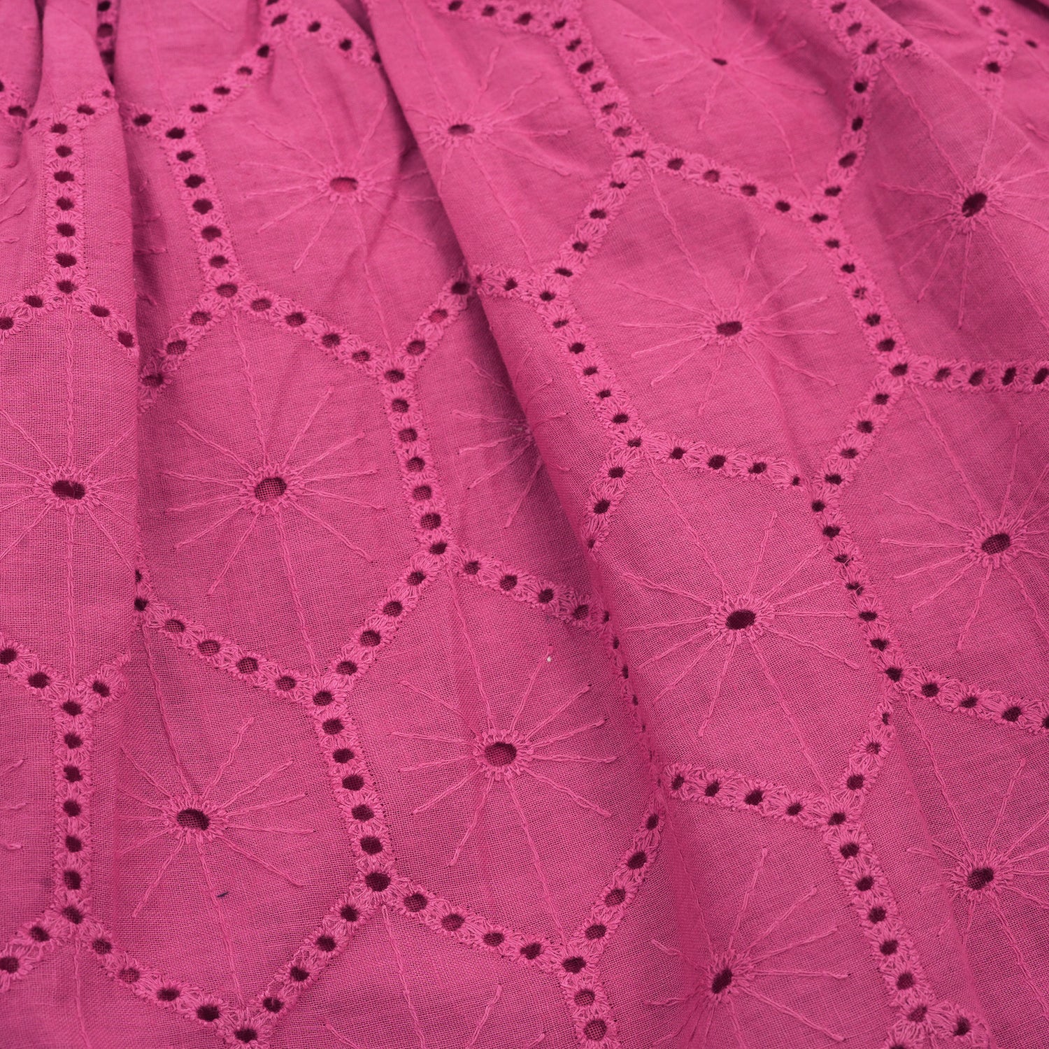 Trendy Pink Hakoba Cotton Frock with Puff Sleeves & Bow