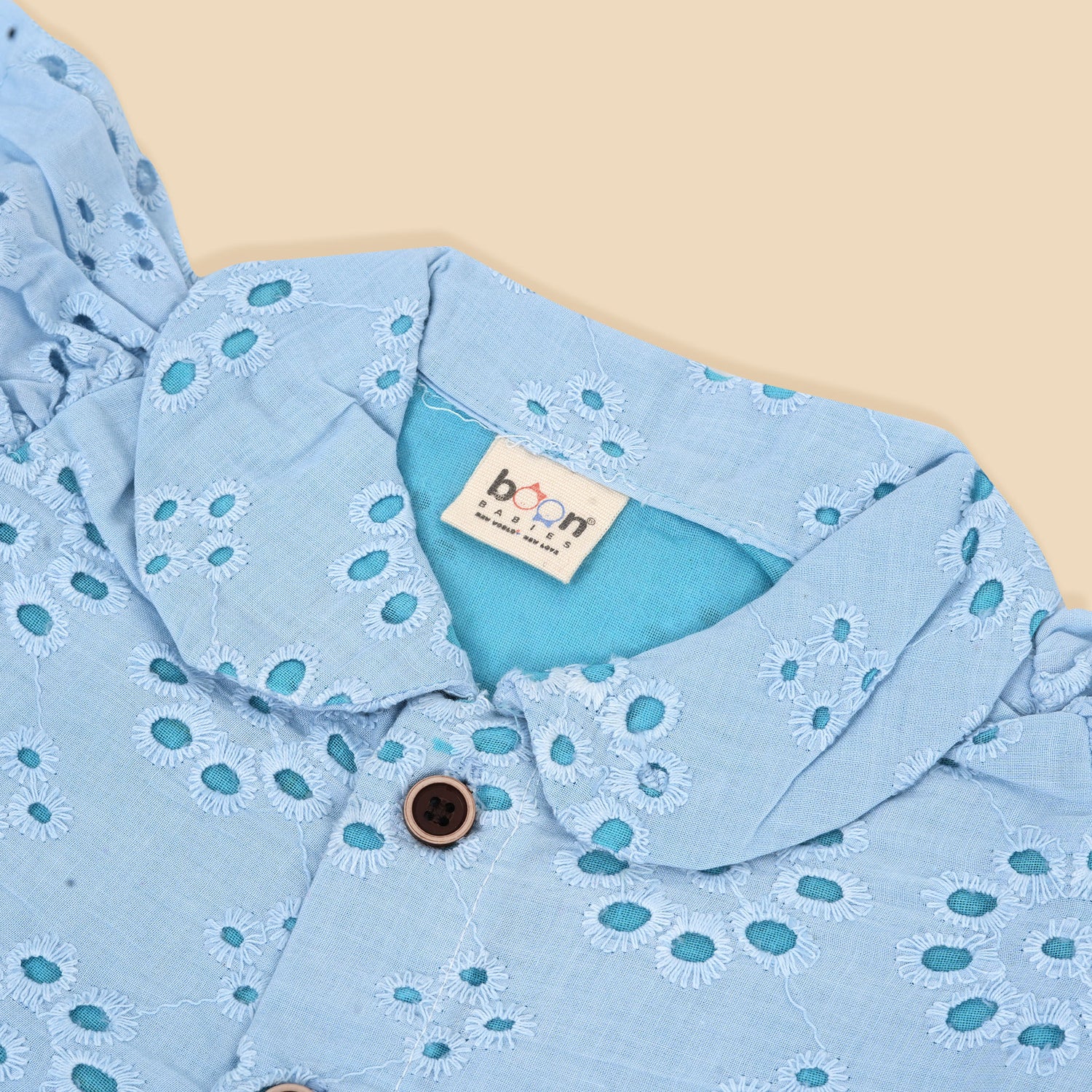 Sky Blue Cotton Baby Frock with Floral Hakoba Embroidery