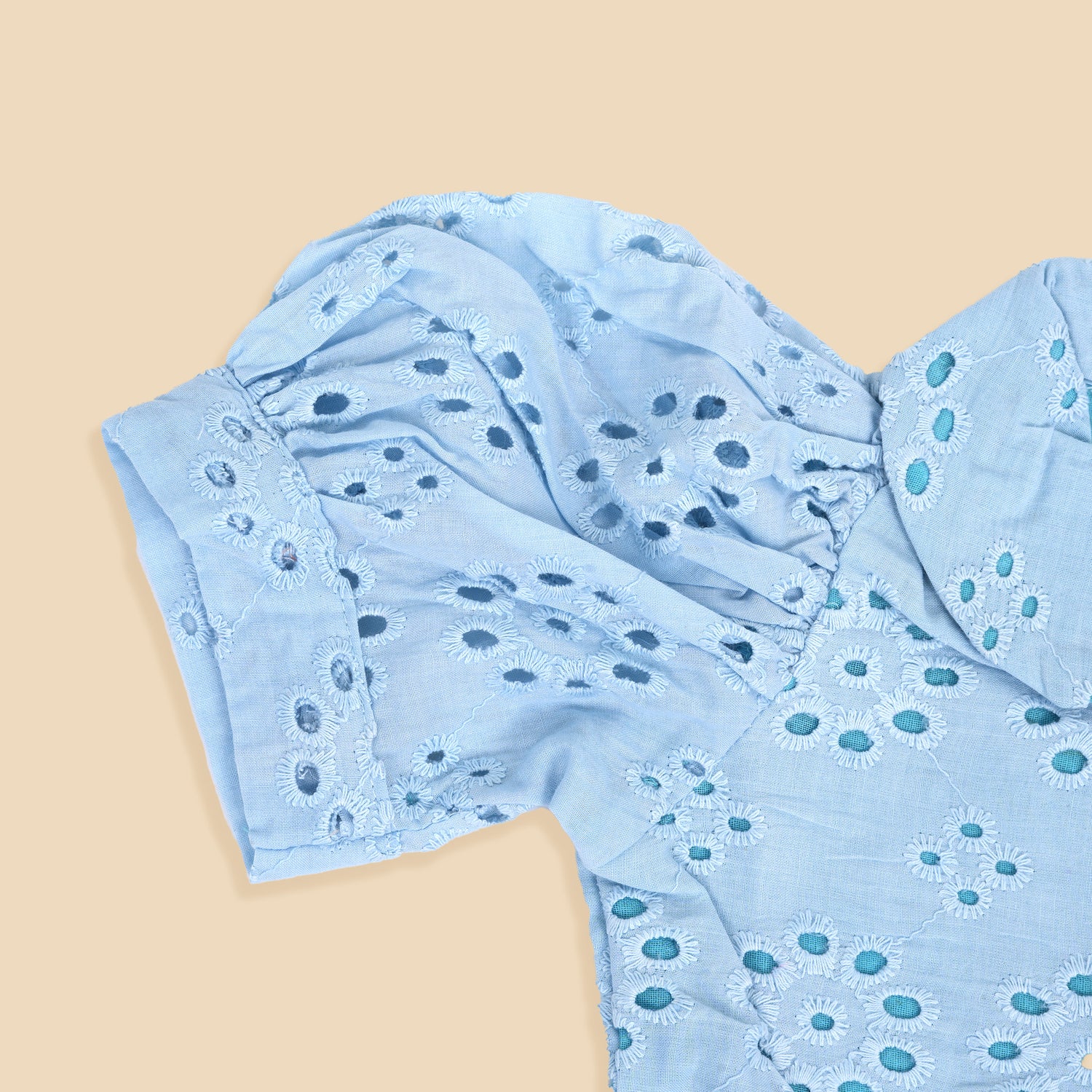 Sky Blue Cotton Baby Frock with Floral Hakoba Embroidery