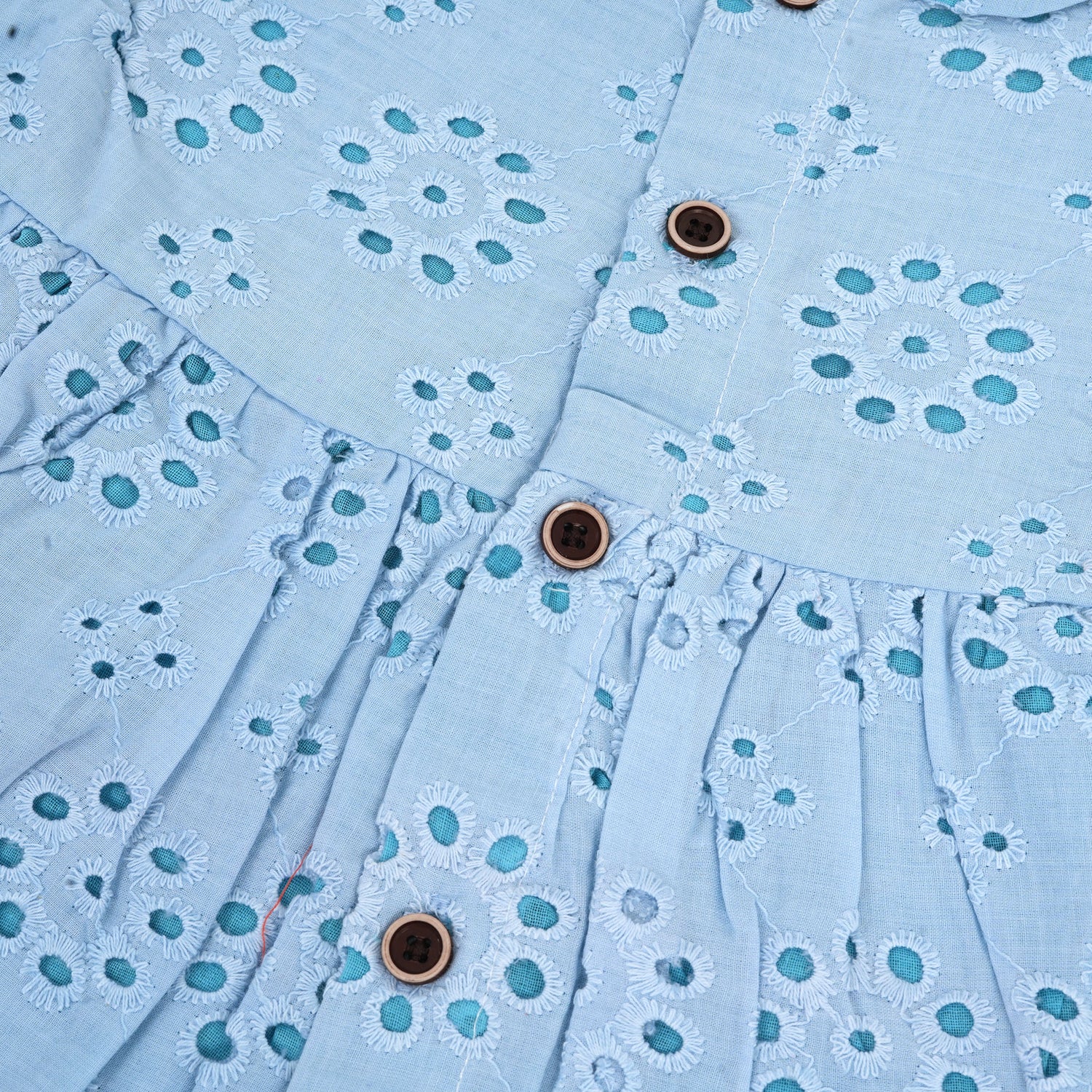 Sky Blue Cotton Baby Frock with Floral Hakoba Embroidery