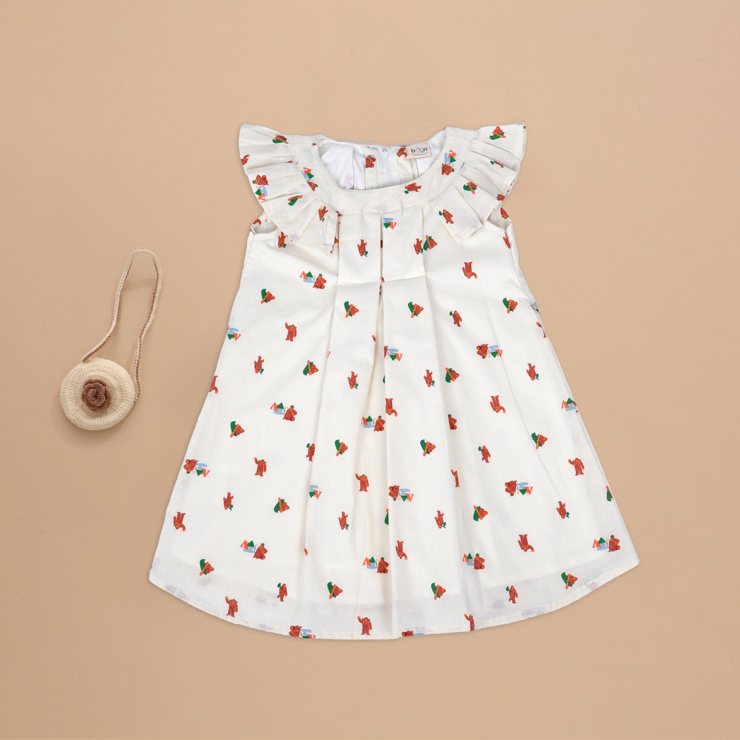 Playful Monkey - Print Frilled Sleeveless Frock for Girls Boon Babies