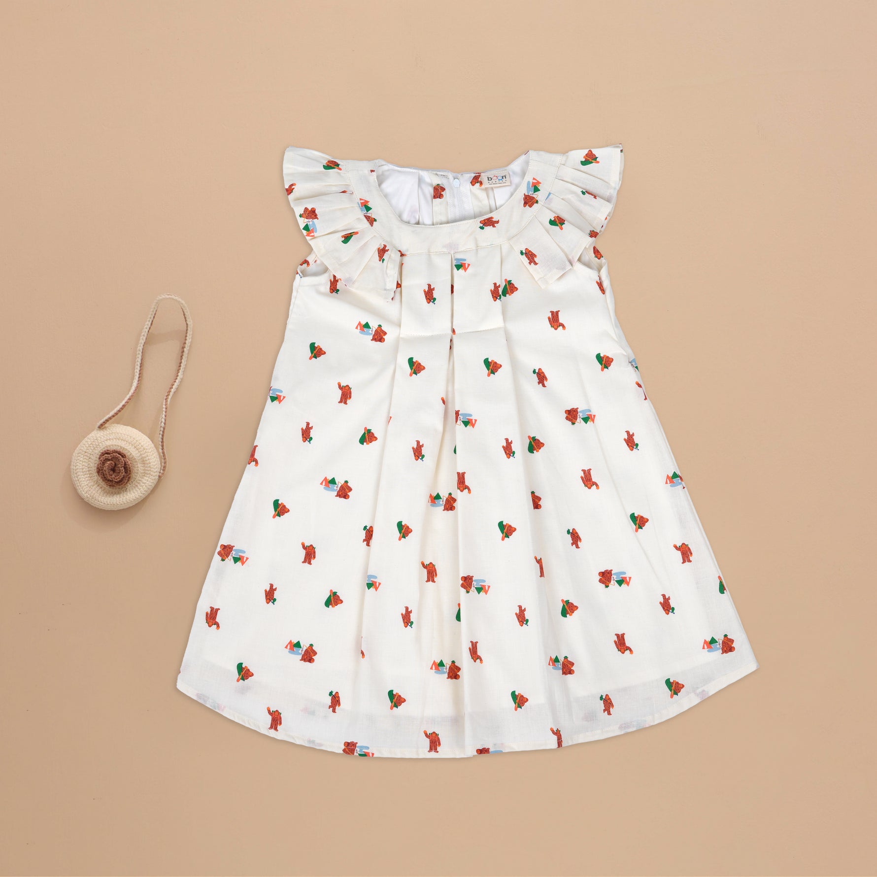 Playful Monkey - Print Frilled Sleeveless Frock for Girls Boon Babies