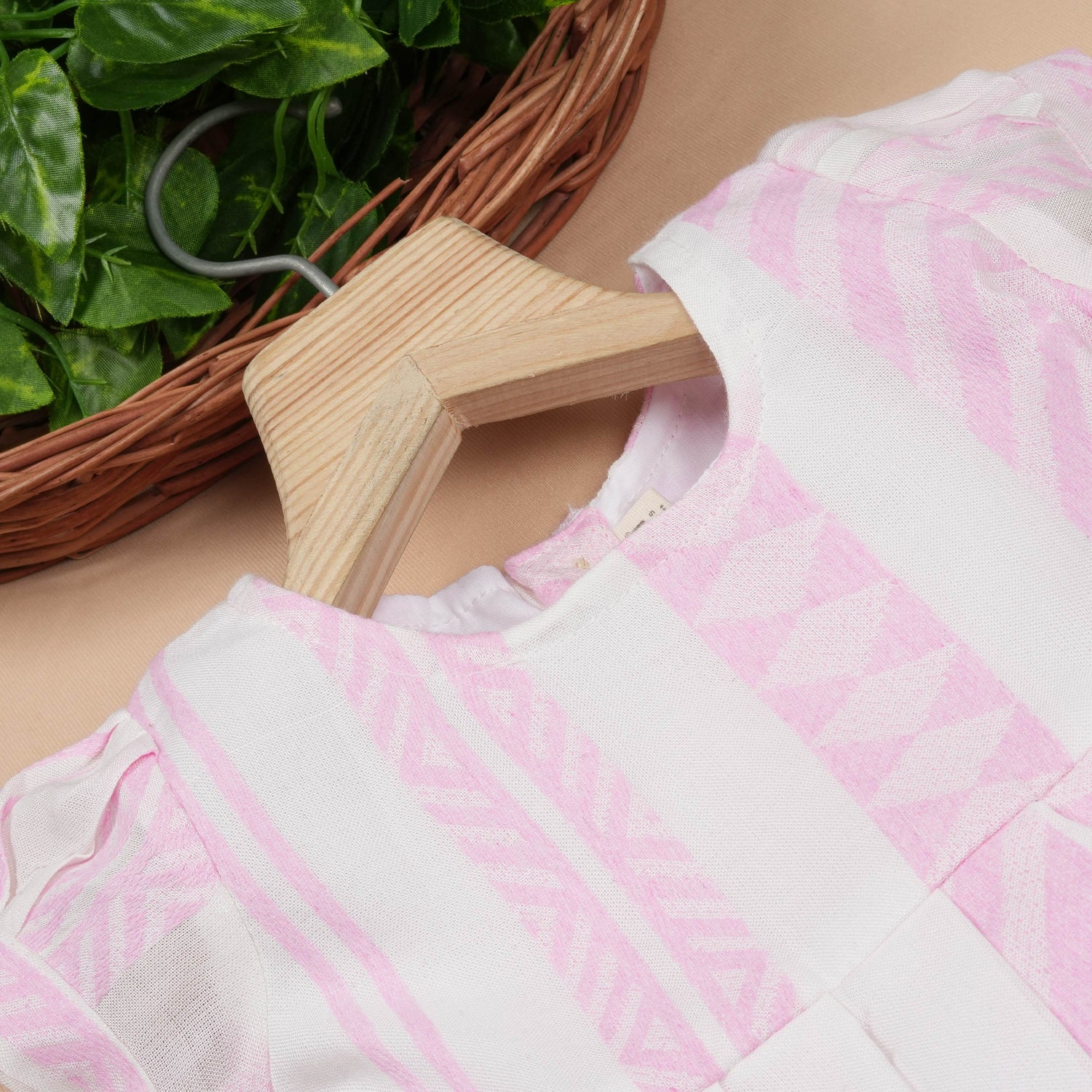 Girls Premium Cotton Casual Bow Frock – Elegant Pink Stripe Pattern