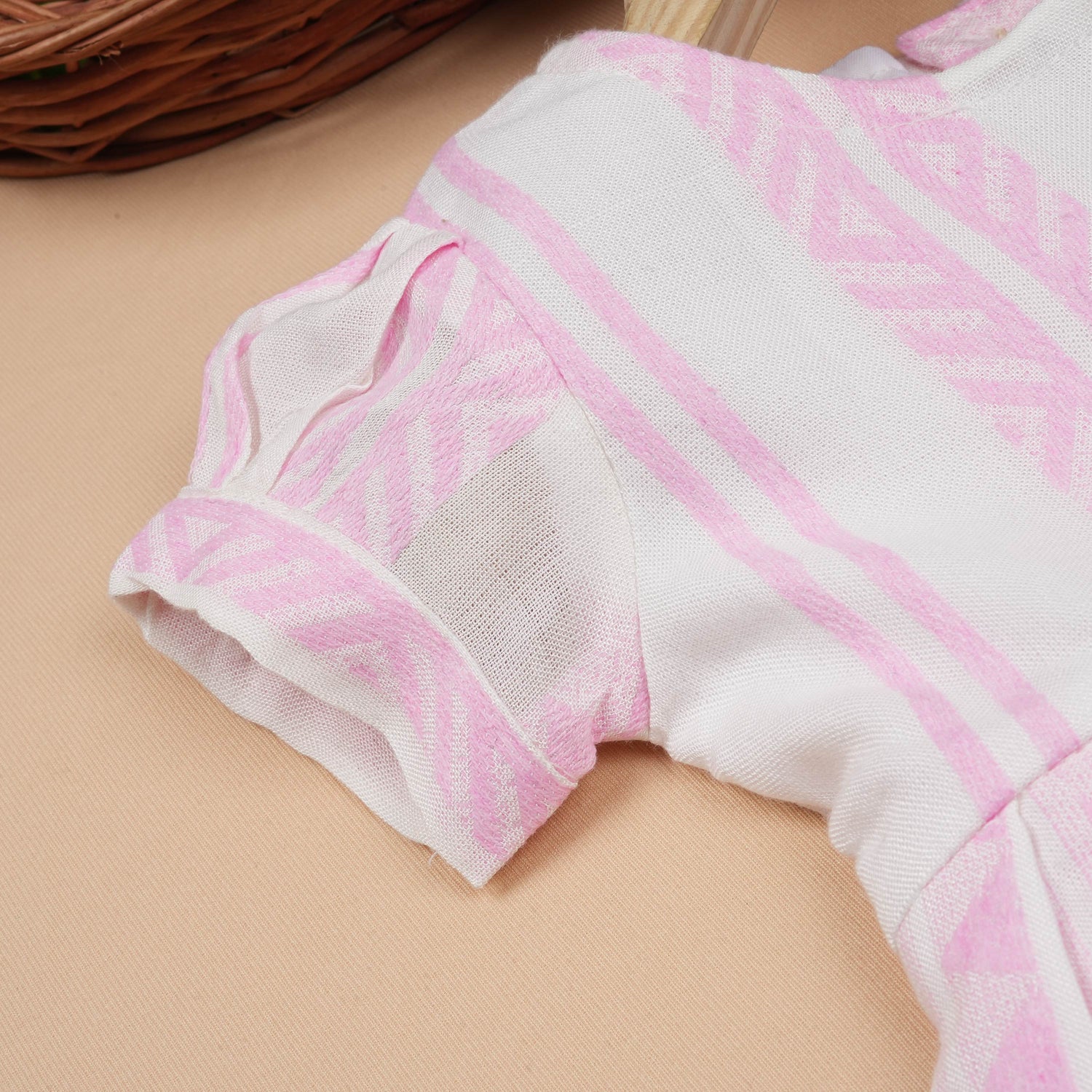 Girls Premium Cotton Casual Bow Frock – Elegant Pink Stripe Pattern