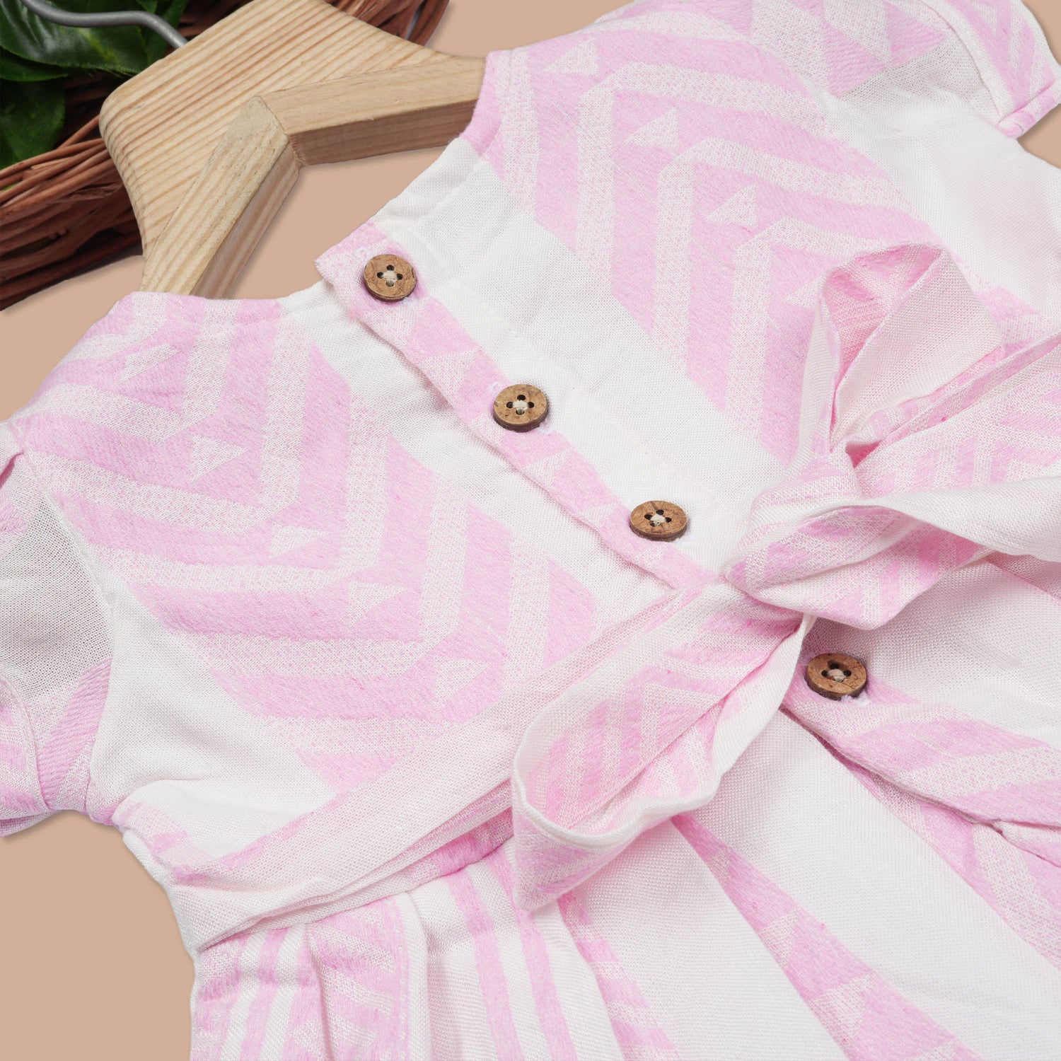 Girls Premium Cotton Casual Bow Frock – Elegant Pink Stripe Pattern