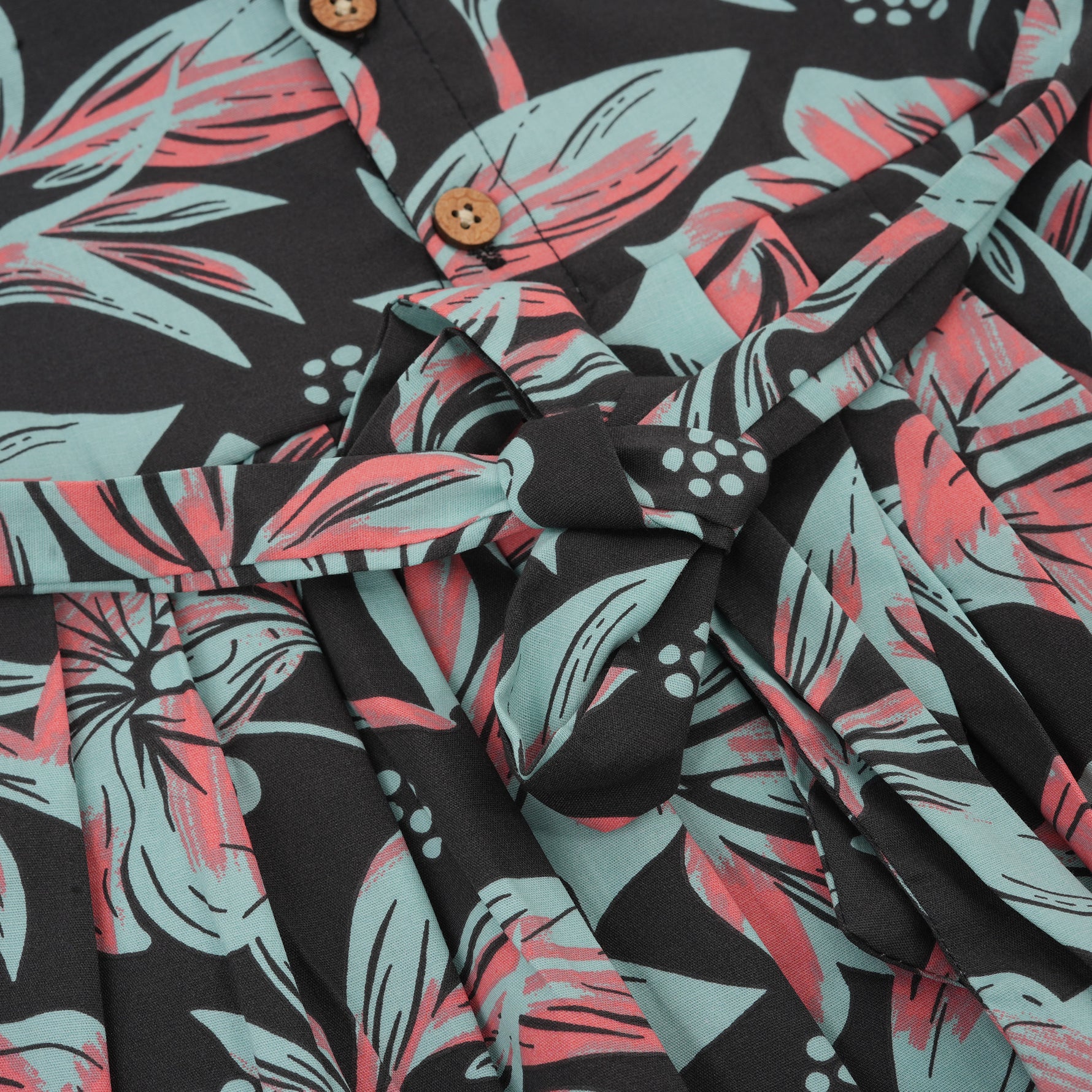 Stylish black cotton frock with floral prints and cap sleeves – comfy wear for girls aged 6M to 5Y.