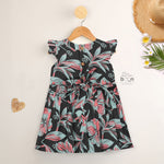 Stylish black cotton frock with floral prints and cap sleeves – comfy wear for girls aged 6M to 5Y.