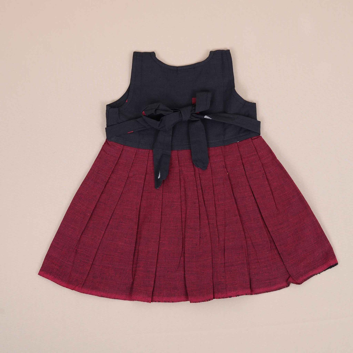 Black & Maroon Cotton Frock for Girls – Ethnic Pleated Dress
