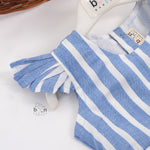 Cool blue & white striped cotton frock with cap sleeves for 6M–5Y girls. Lightweight, breathable, and perfect for sunny days!