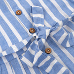 Cool blue & white striped cotton frock with cap sleeves for 6M–5Y girls. Lightweight, breathable, and perfect for sunny days!