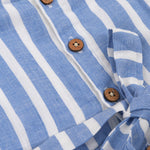 Cool blue & white striped cotton frock with cap sleeves for 6M–5Y girls. Lightweight, breathable, and perfect for sunny days!