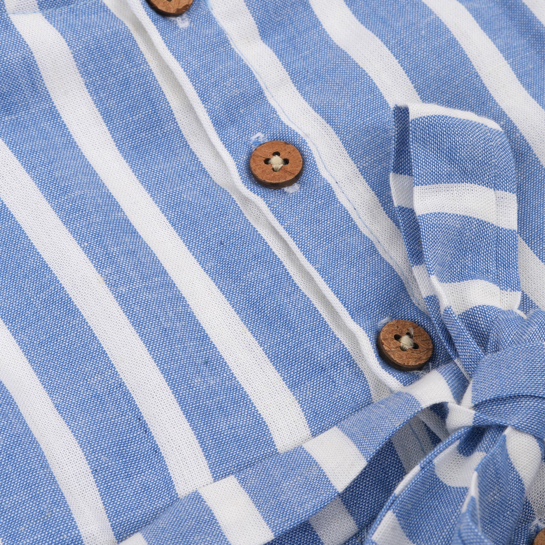 Cool blue & white striped cotton frock with cap sleeves for 6M–5Y girls. Lightweight, breathable, and perfect for sunny days!