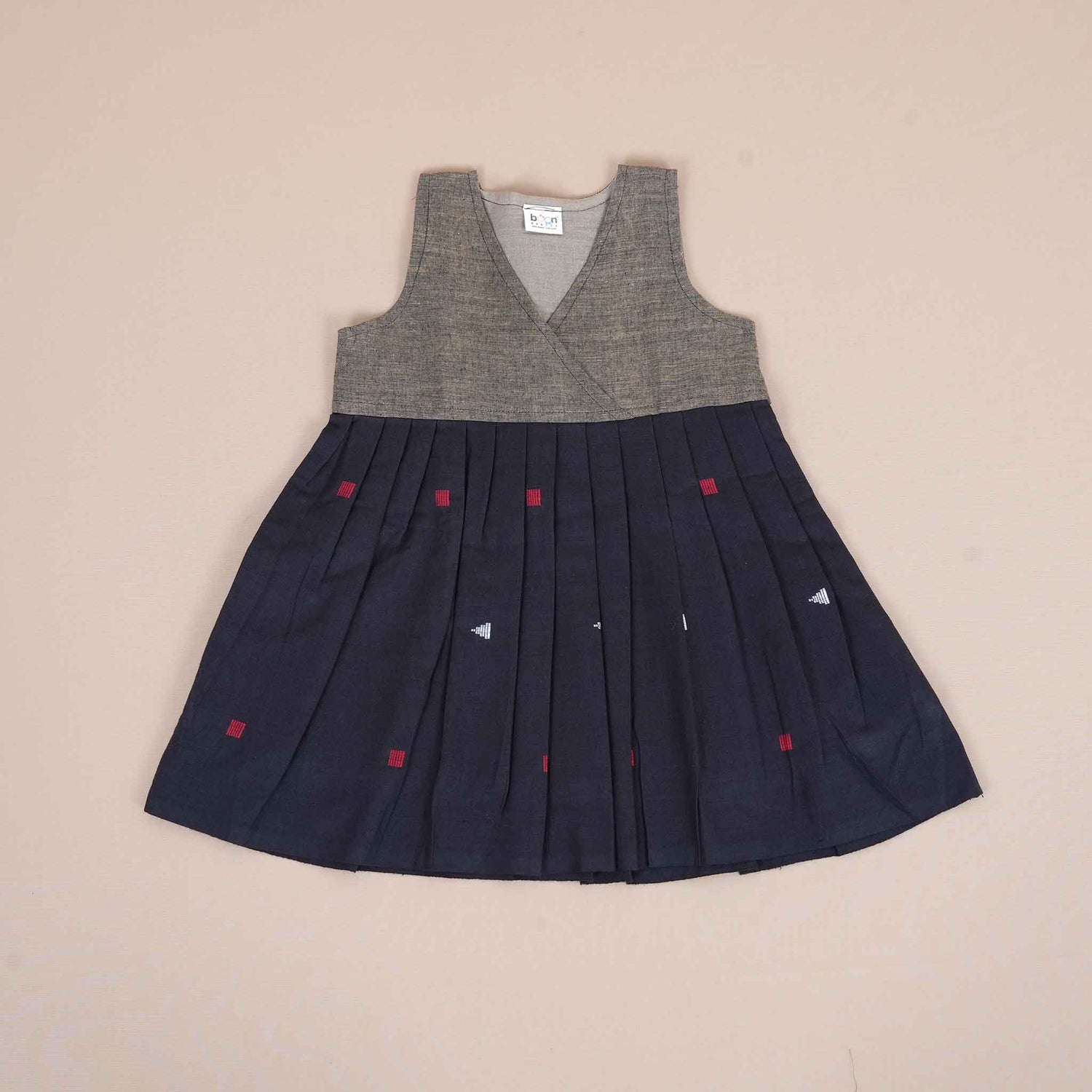 Brown & Black Cotton Frock for Girls – Ethnic Pleated Dress