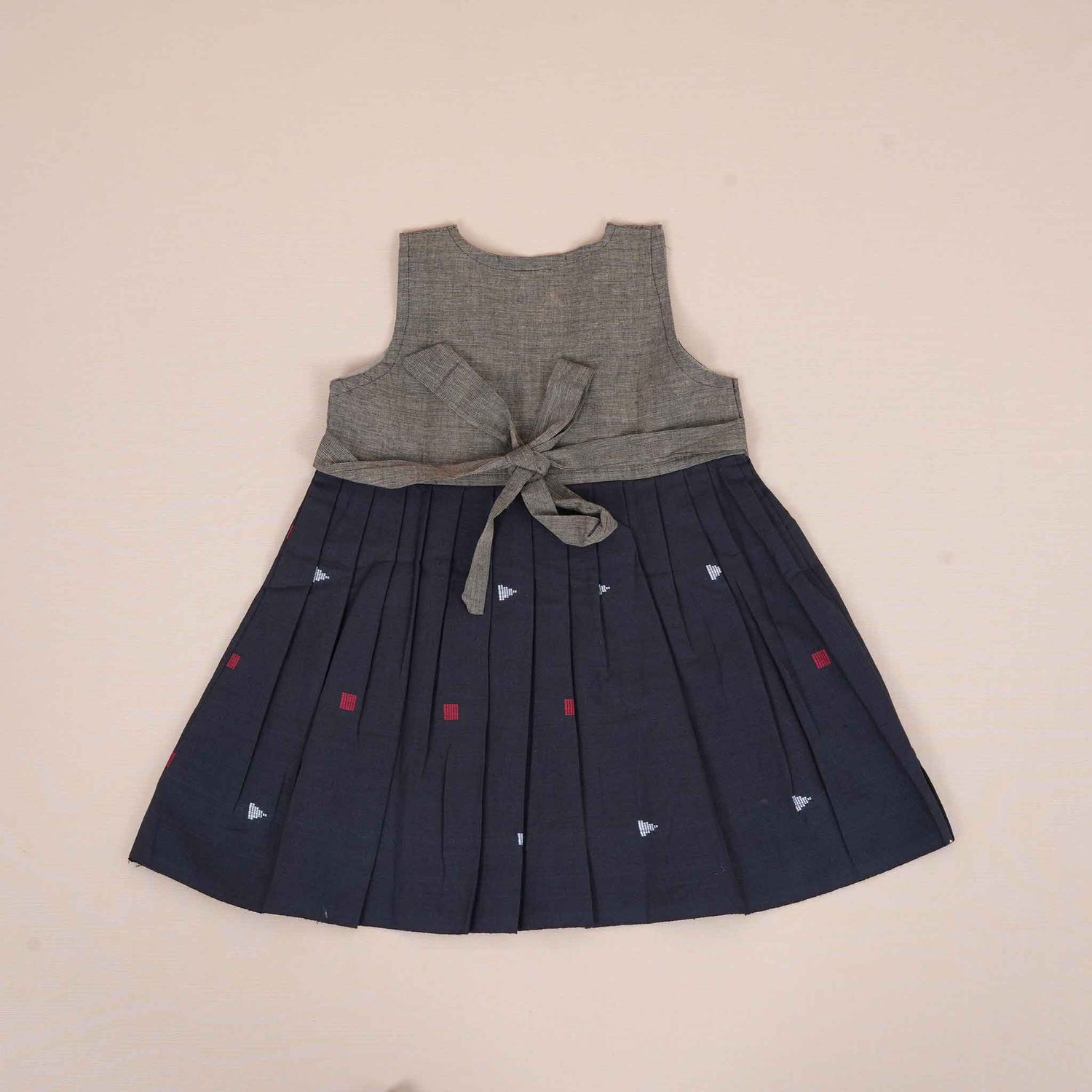 Brown & Black Cotton Frock for Girls – Ethnic Pleated Dress