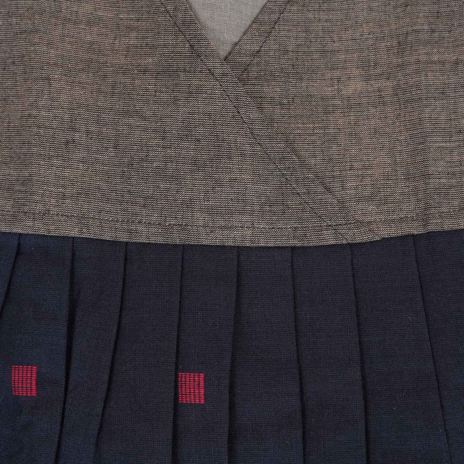 Brown & Black Cotton Frock for Girls – Ethnic Pleated Dress