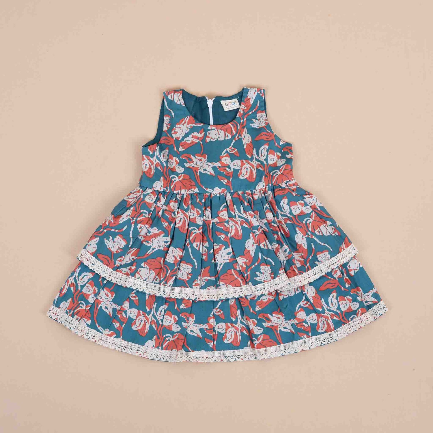 Elegant Cotton Frock for Girls – Floral Print with Lace Details