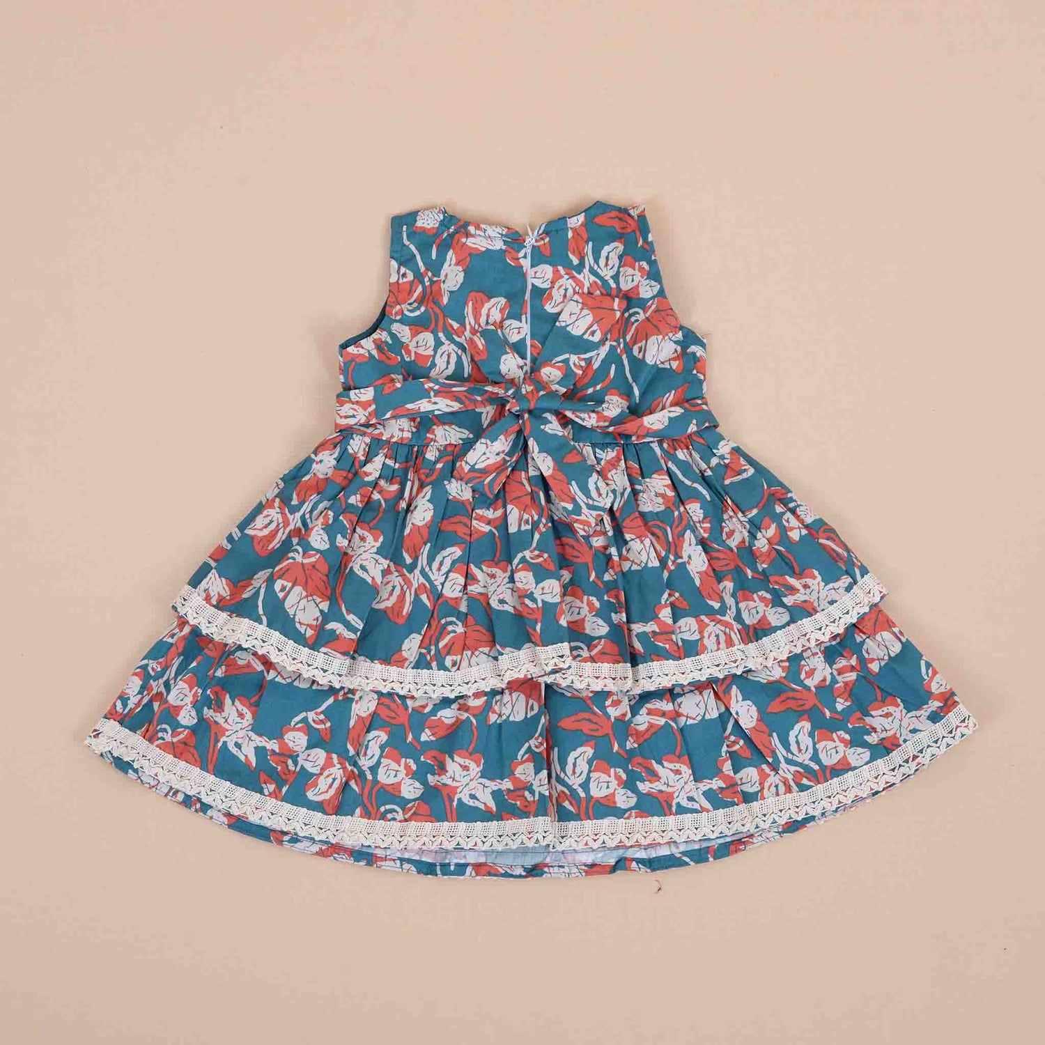 Elegant Cotton Frock for Girls – Floral Print with Lace Details