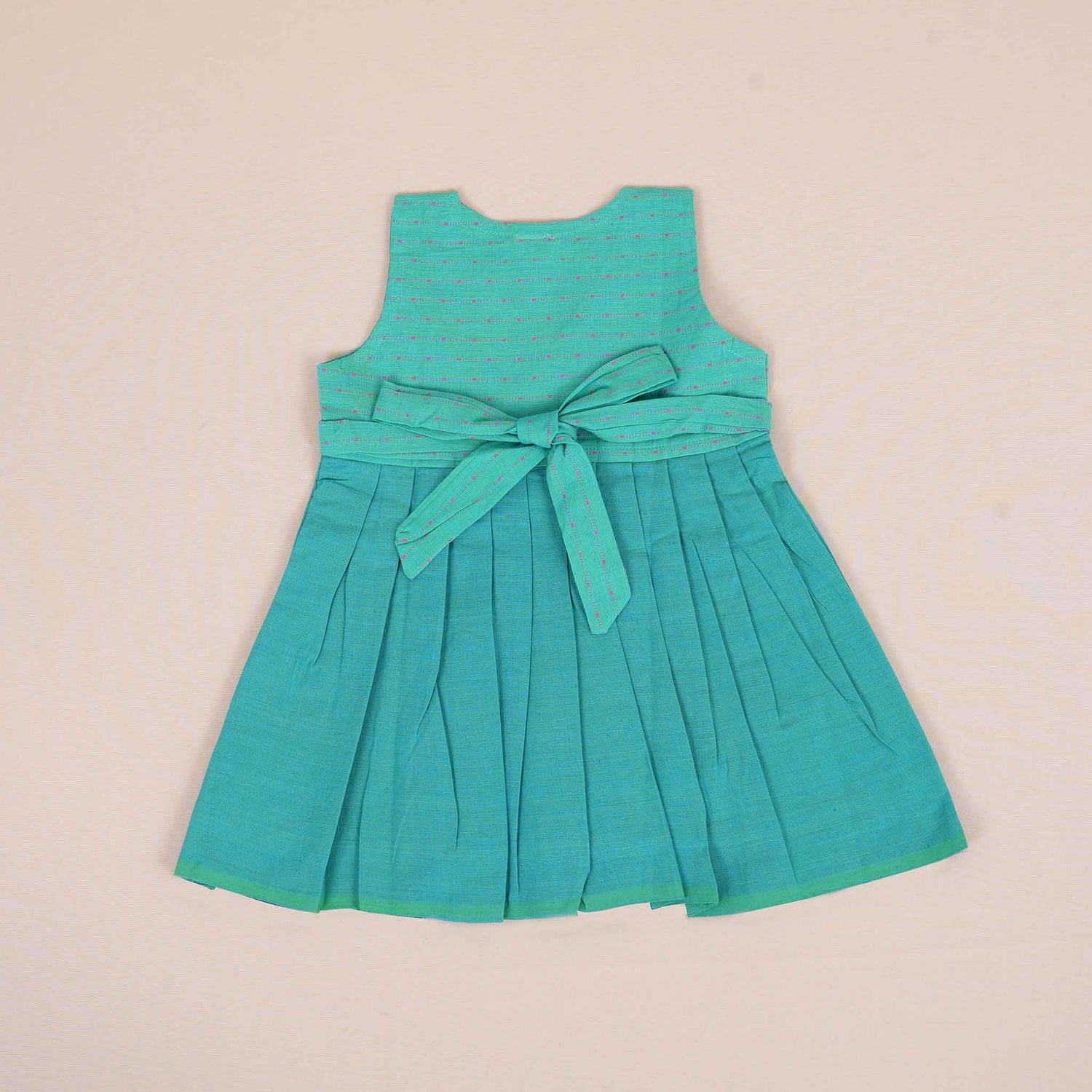 Green & Blue Cotton Frock for Girls – Ethnic Pleated Dress