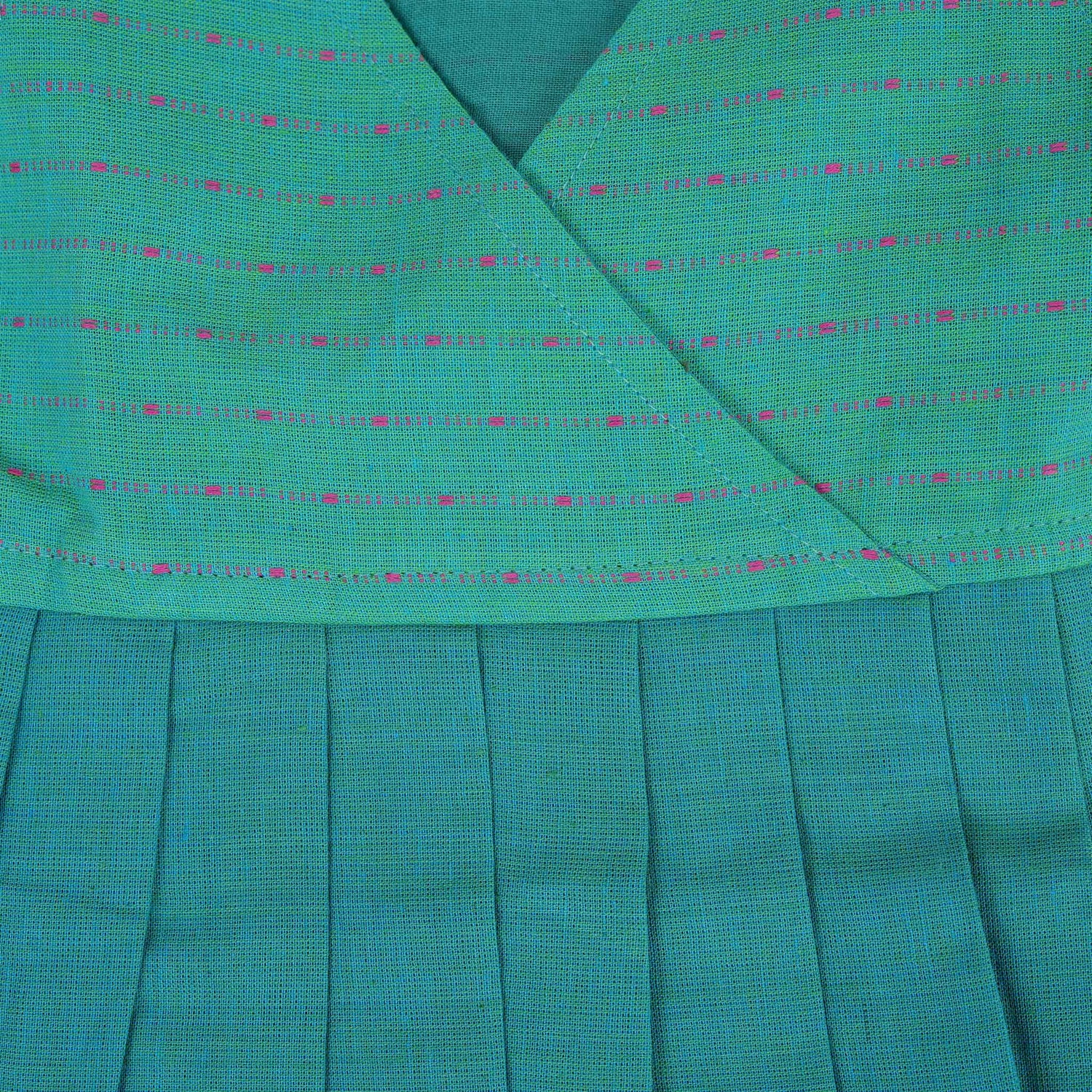 Green & Blue Cotton Frock for Girls – Ethnic Pleated Dress