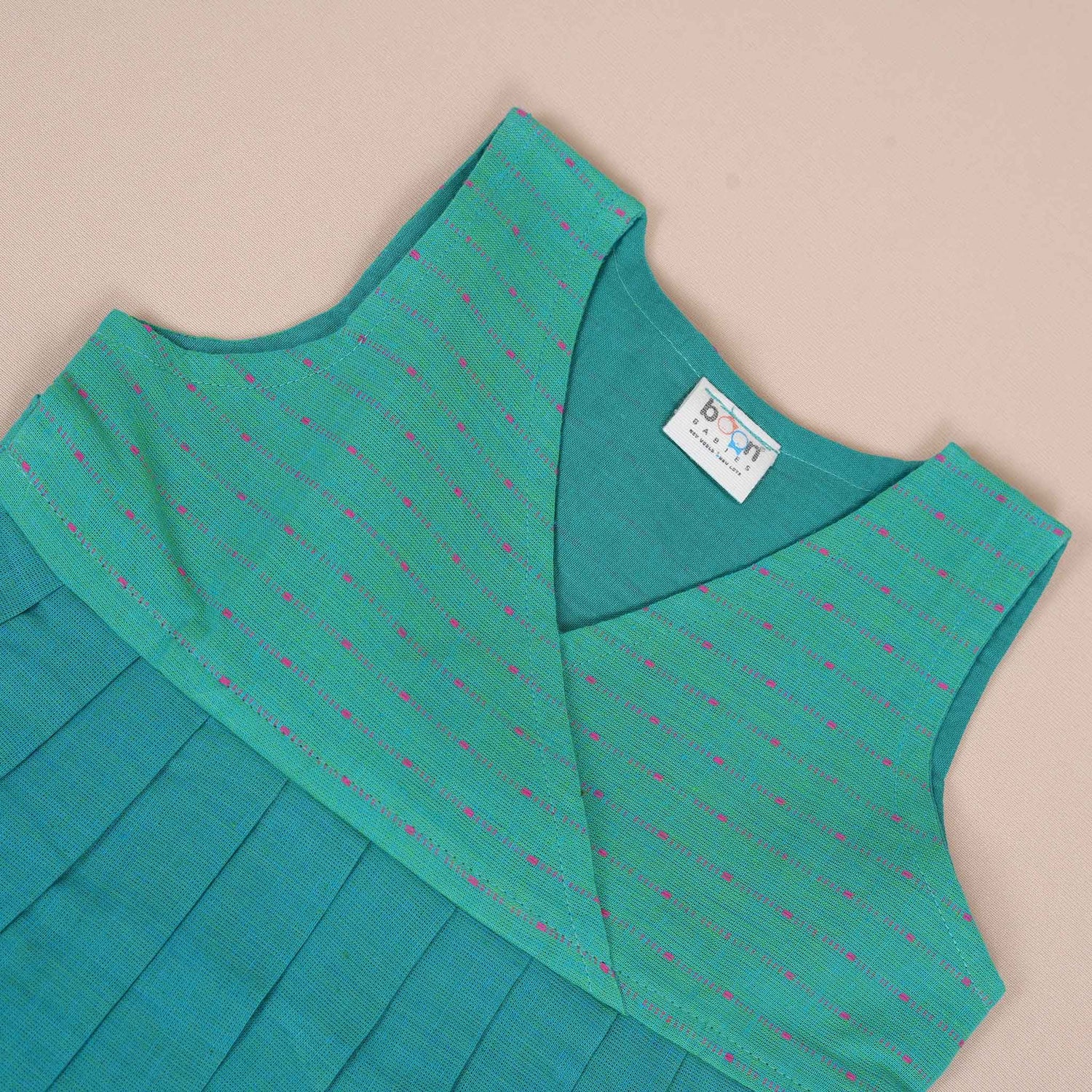 Green & Blue Cotton Frock for Girls – Ethnic Pleated Dress