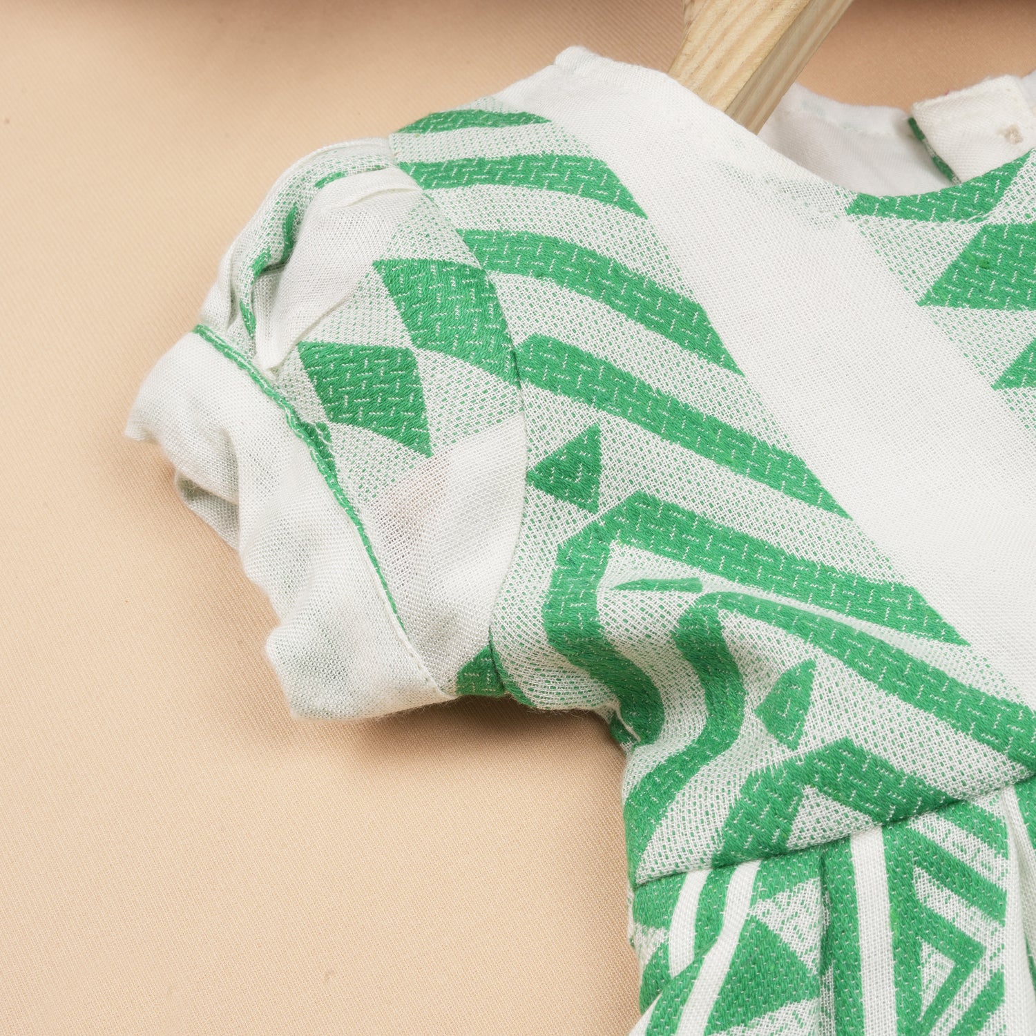 Girls Stylish Casual Wear Frock – Green Woven Stripe Design