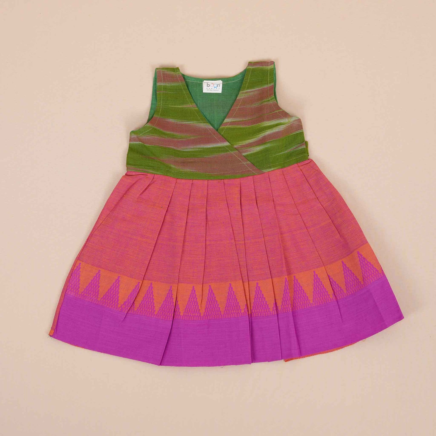 Ethnic Cotton Frock for Girls – Green & Purple